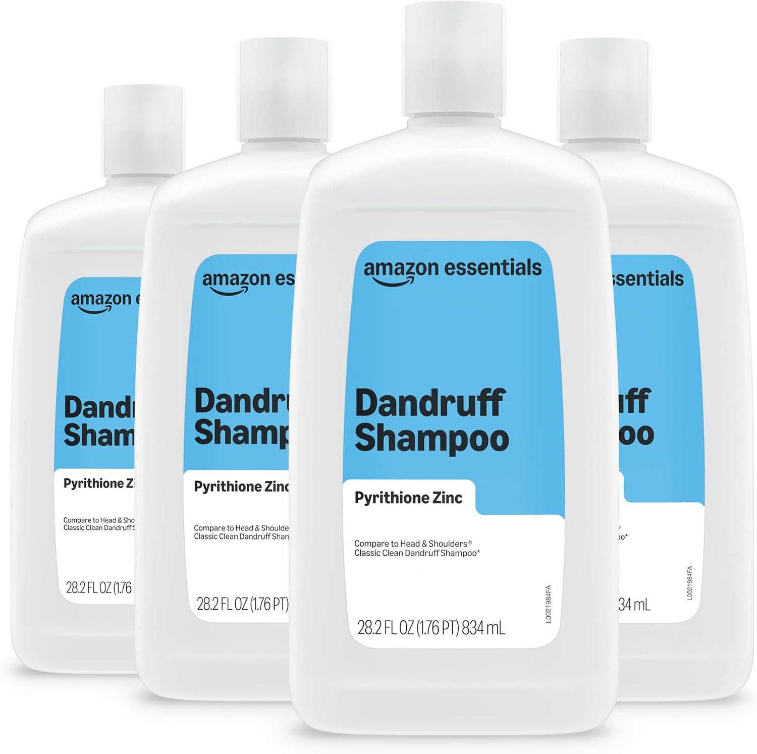 Detalle de Amazon Basics Anti-Dandruff Shampoo for Itchy Scalp, Normal to Oily Hair (28.2 oz, 4-Pack)