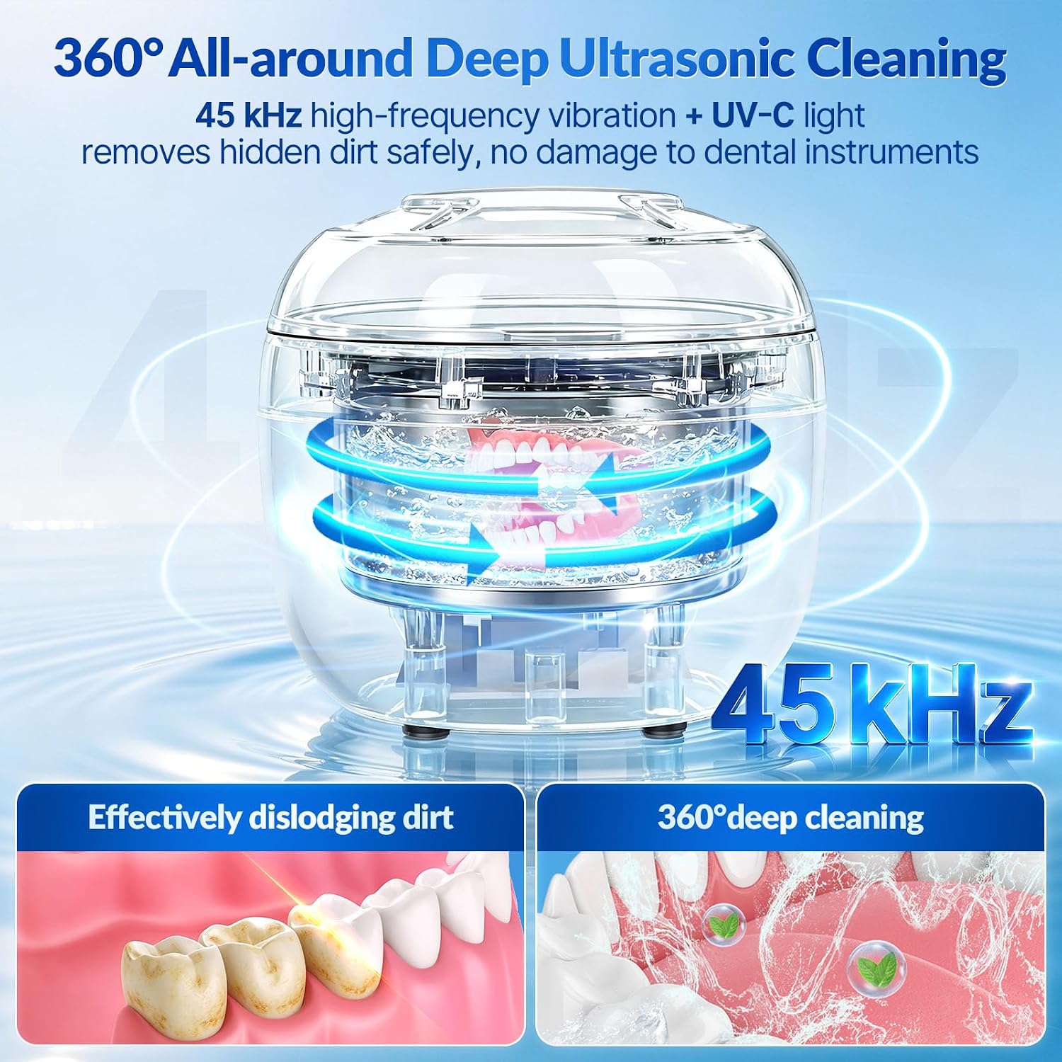 Thumbnail 1 de Ultrasonic Retainer Cleaner with 45kHz Cleaning, 4 UV-C Lamps and Removable Tank