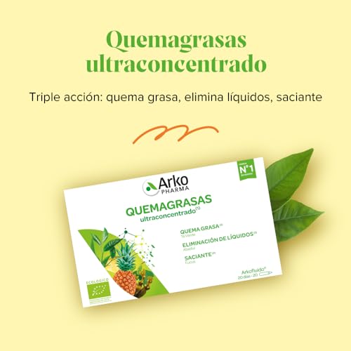 Detalle de Arkopharma Arkofluido Quemagrasa Bio 20 Ampollas: control de peso y saciedad con extracción UltraExtract