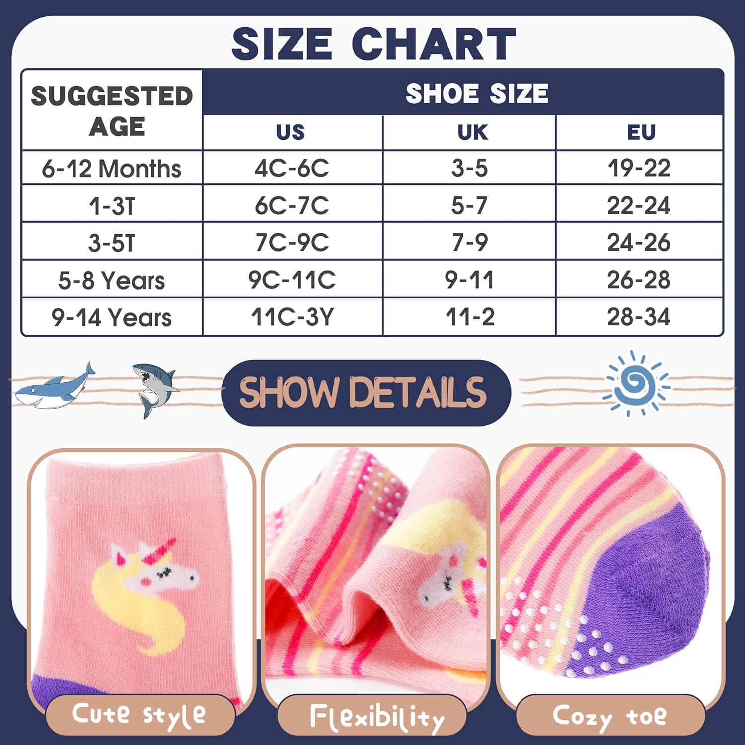 Thumbnail 3 de ANTSANG Stoppersocken Kinder – rutschfeste Baumwollsocken mit 12 Paar in drei Motiven