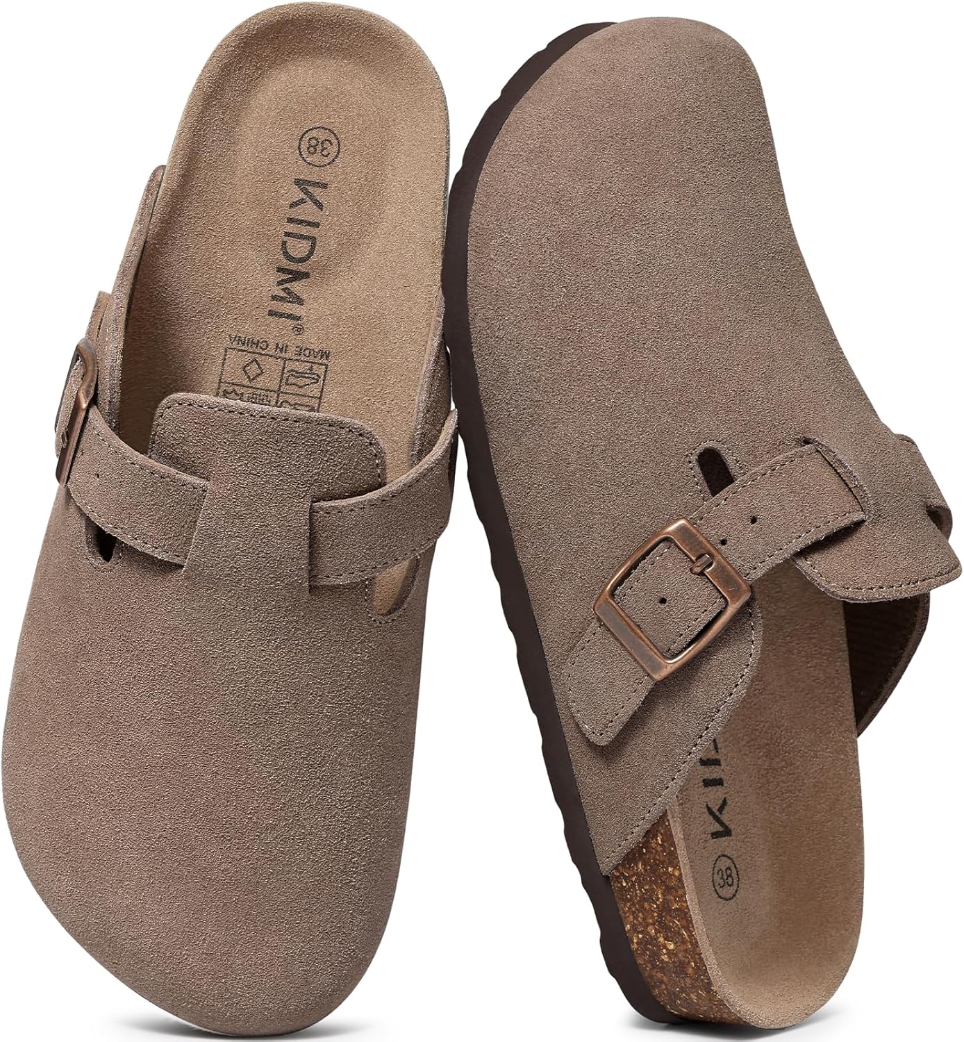 Detalle de KIDMI Genuine Suede Clogs for Women with Cork Footbed and Arch Support