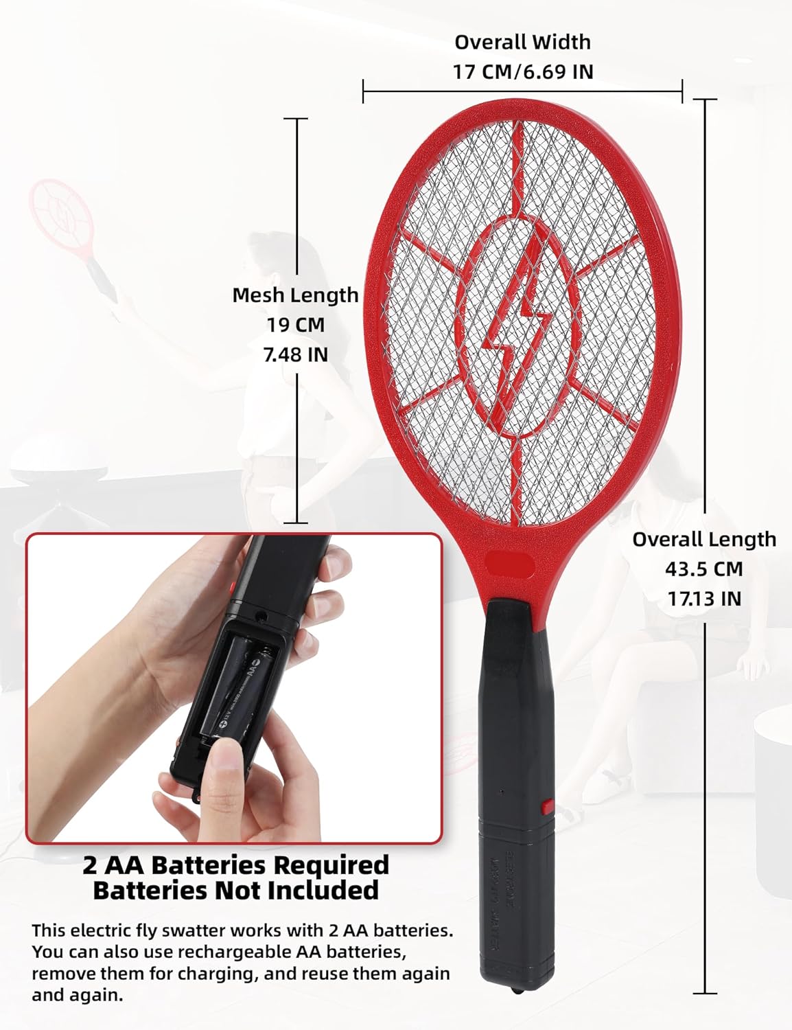 Detalle de Electric Fly Swatter 2 Pack (Red & Blue) — Battery Powered Bug Zapper Racket
