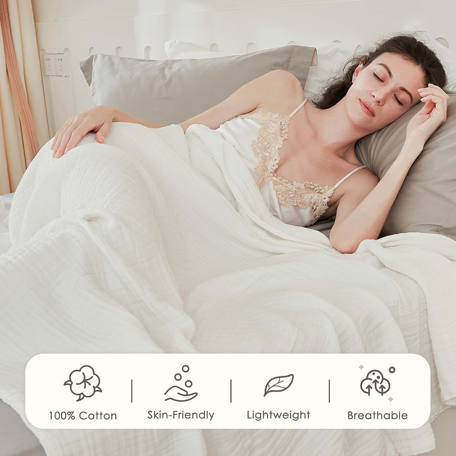 Detalle de EMME Cotton Muslin Queen Blanket Bed Layering Coverlet