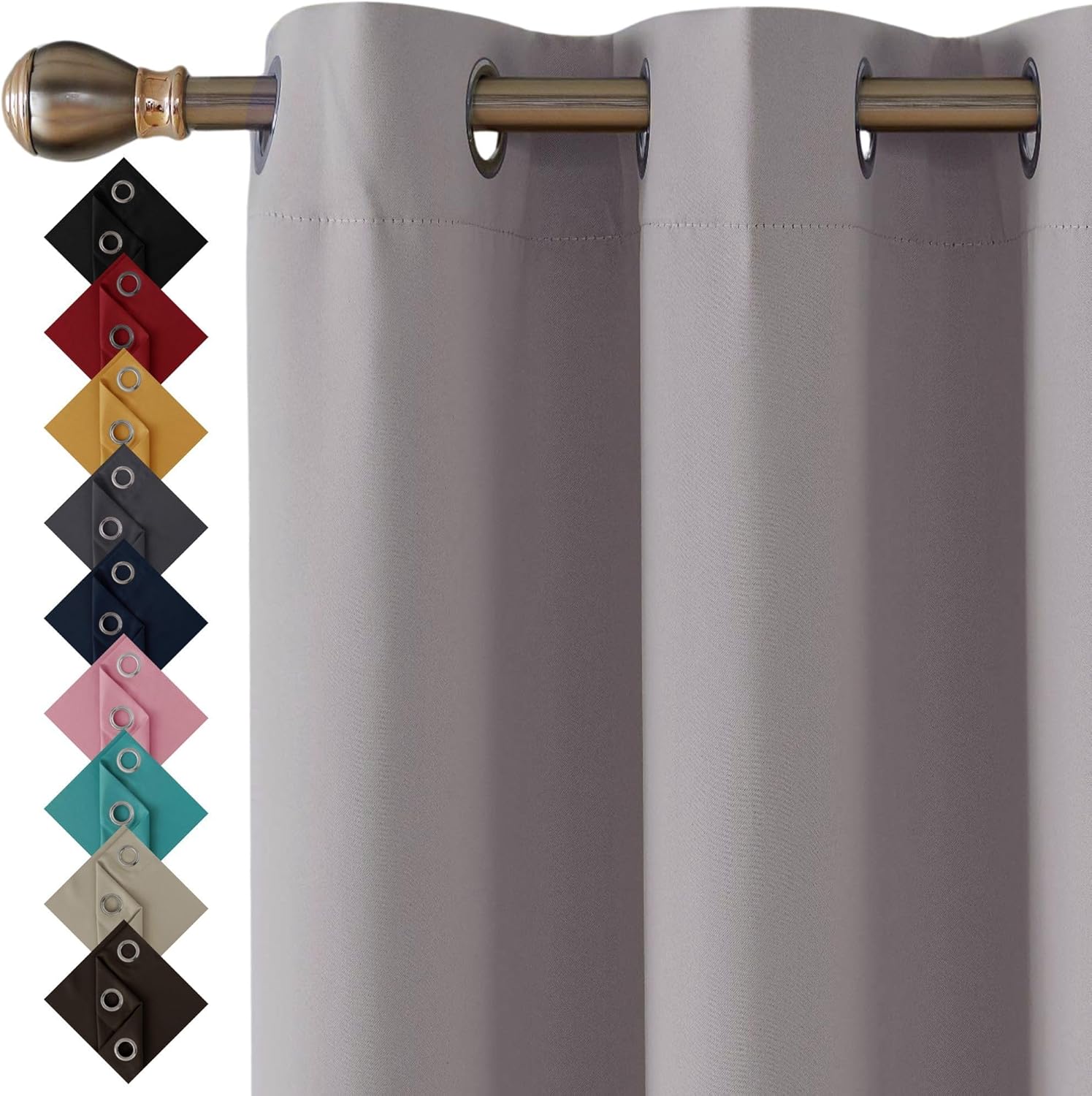 Detalle de Thermal Insulated Blackout Ring Top Eyelet Curtains (Silver Grey) — 2 Panels, 46 x 72 Inches