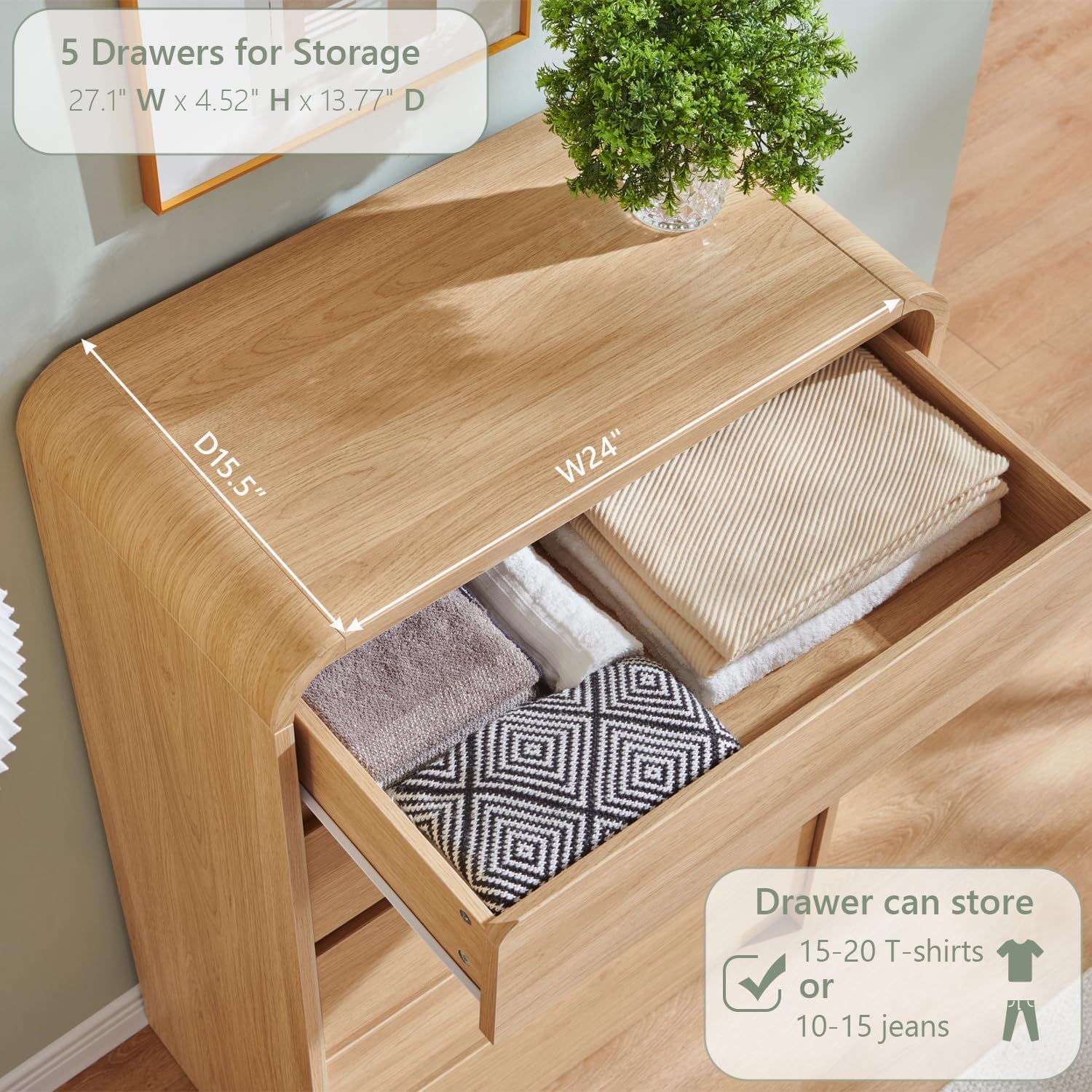 Detalle 2 de Aitjunz 5-Drawer Dresser, Natural Oak