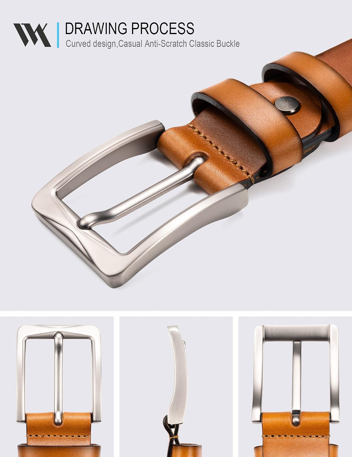 Detalle 2 de WOLFANT 1.5" Full Grain Leather Belt for Men (Gift Box) — 100% Italian Solid Leather