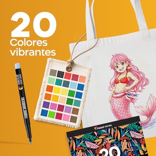 Detalle de Zenacolor set de 20 rotuladores textiles permanentes de punta fina