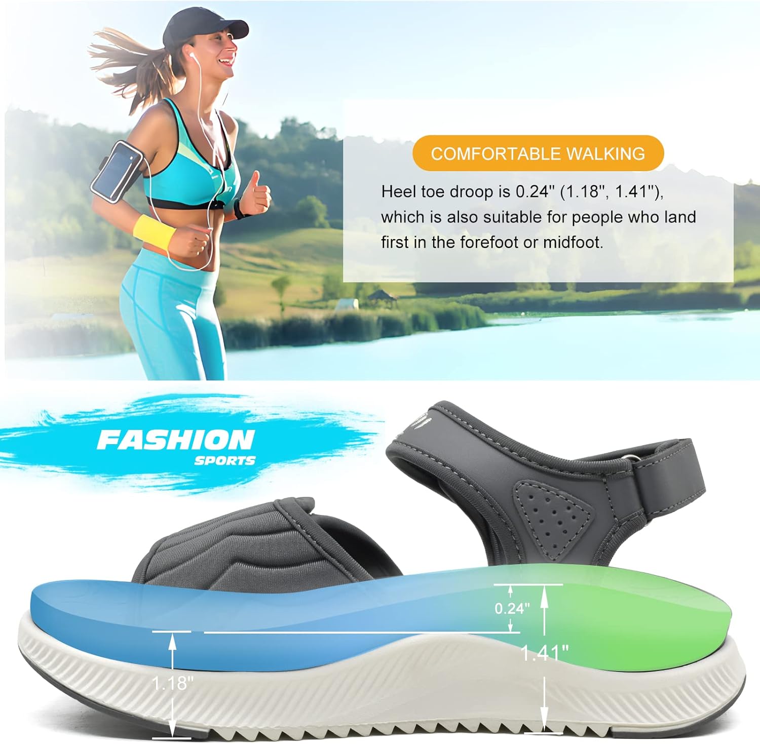 Thumbnail 5 de ONCAI Walking Sandals for Women with Arch Support & Orthotic Outdoor Footbed (Plantar Fasciitis), 3-strap hiking sandals