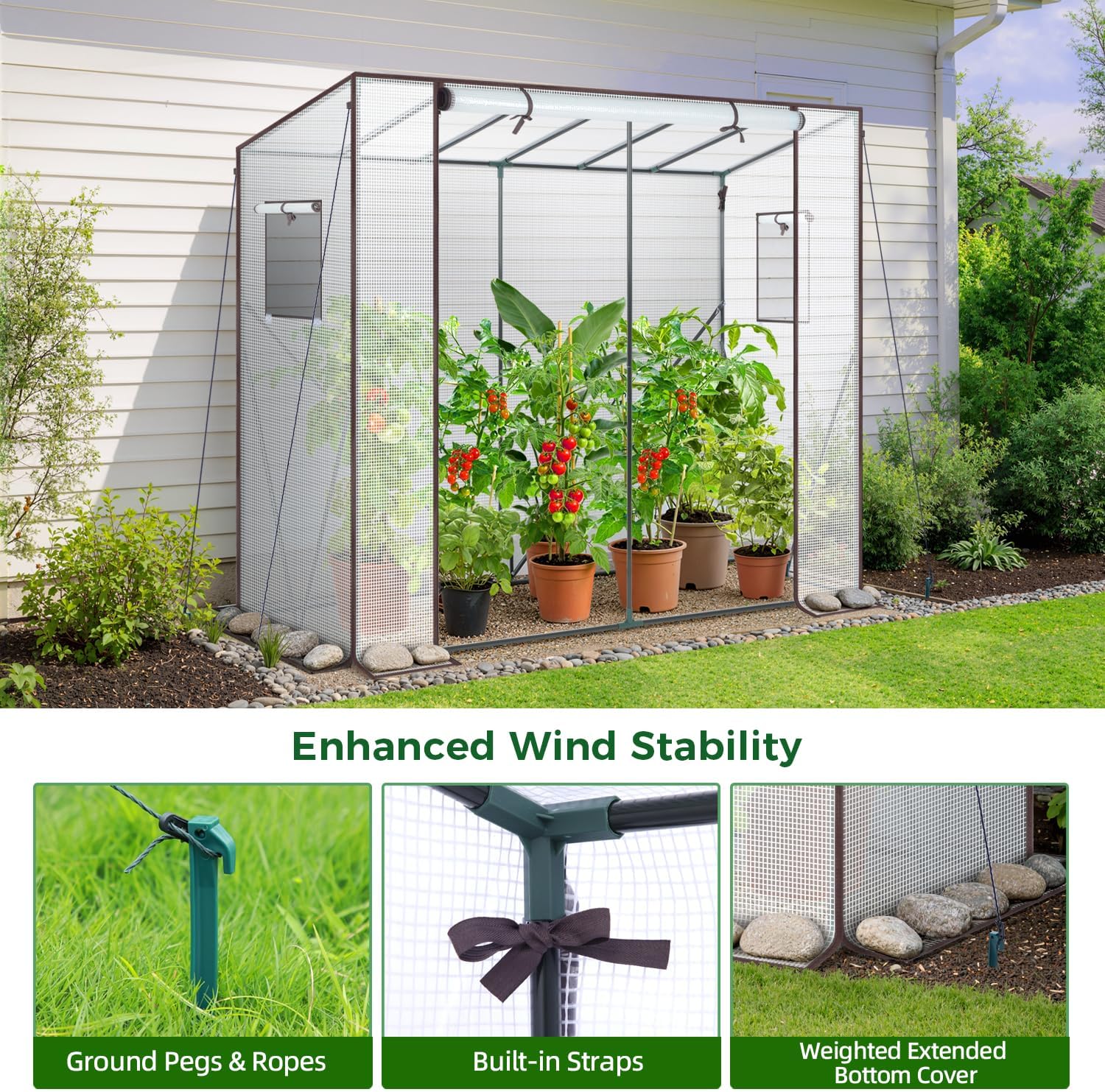 Detalle de Ohuhu Walk In Greenhouse (Portable Tomato Greenhouse) with PE Cover & Roll-Up Door, White 200x77x170 cm