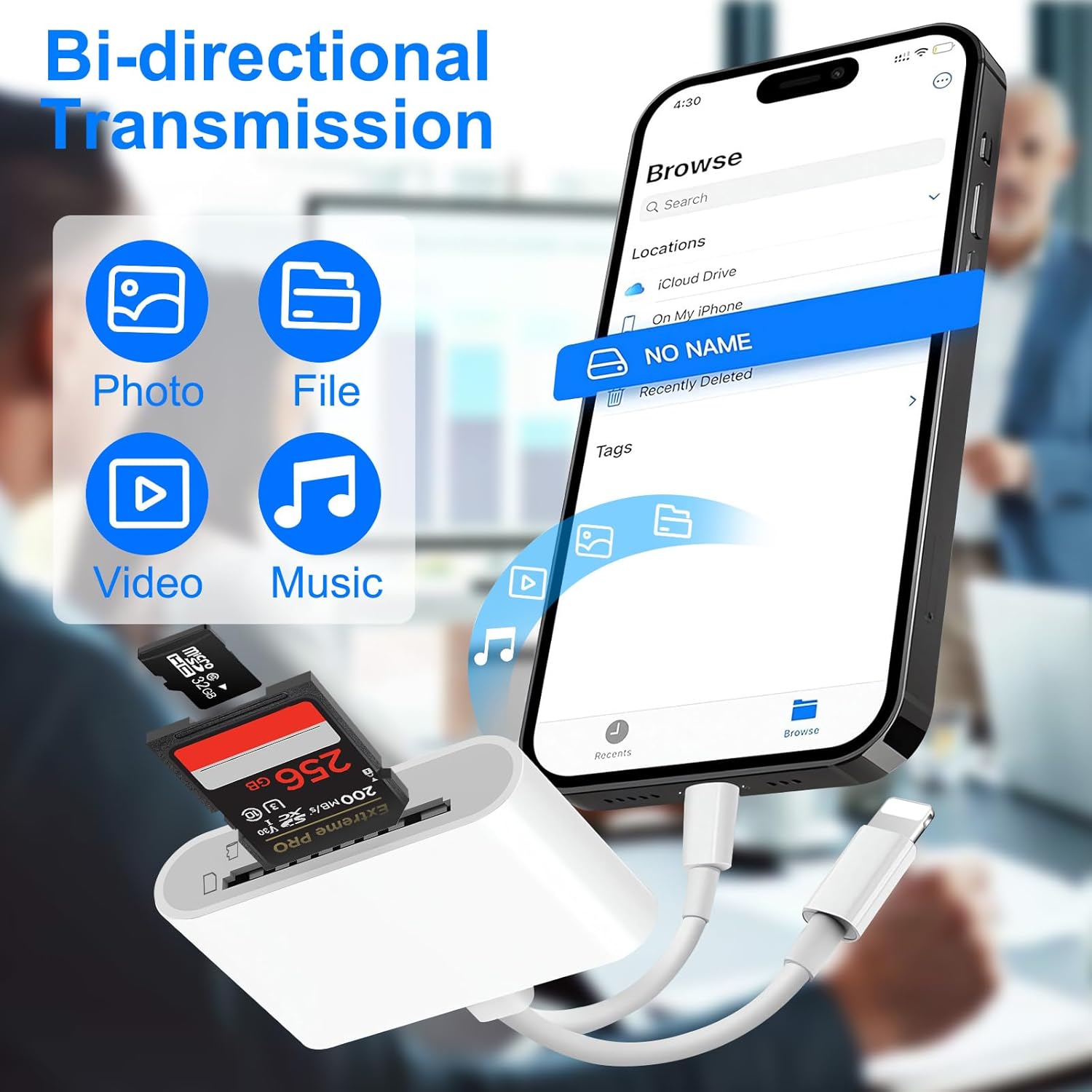 Thumbnail 5 de Denlane Dual Connector Dual Slot MicroSD/SD Card Reader for iPhone iPad (Lightning & USB-C)