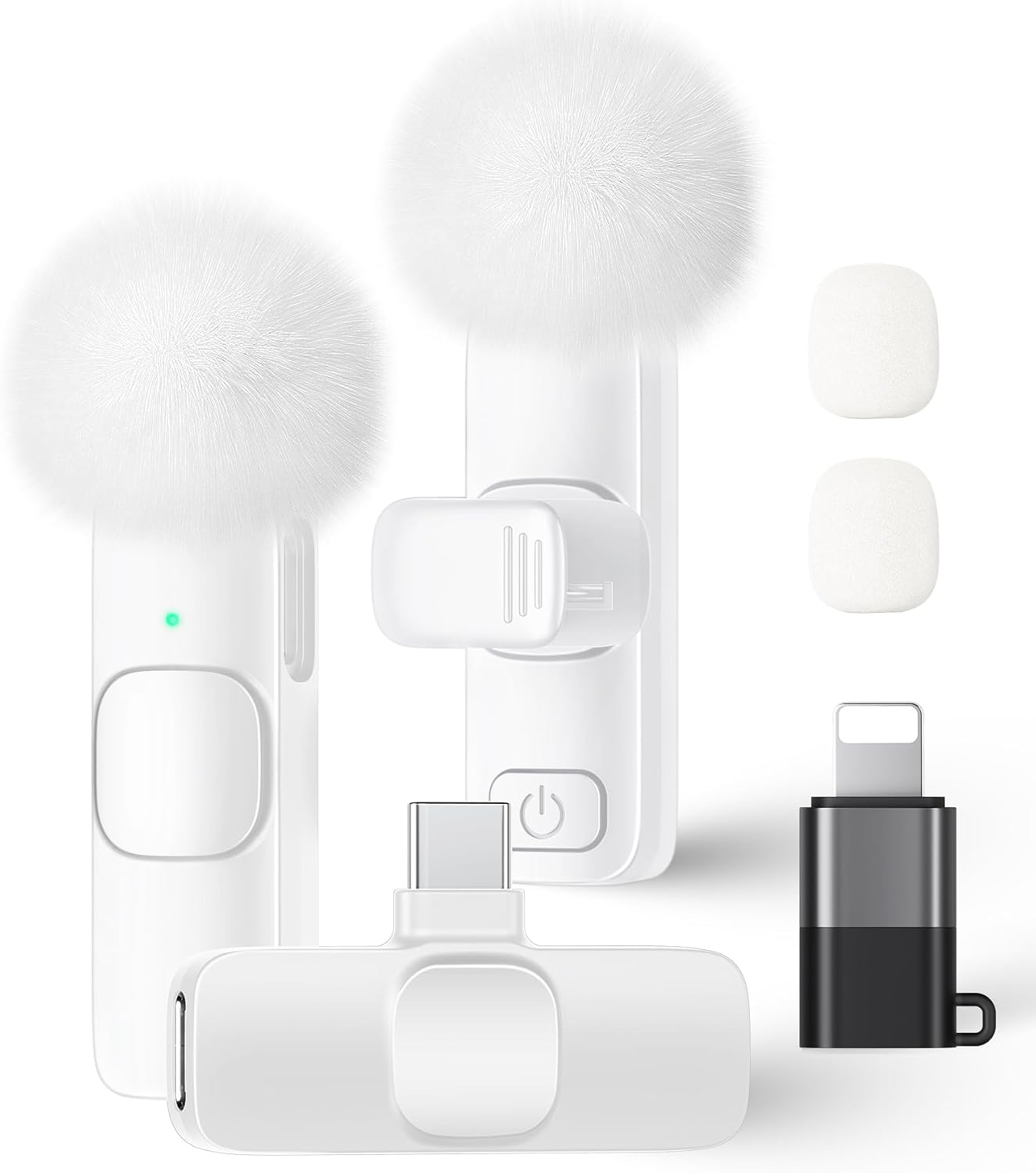 Detalle de KUKIHO Mic-03 Wireless Lavalier Microphone, 2-Pack, USB-C, White