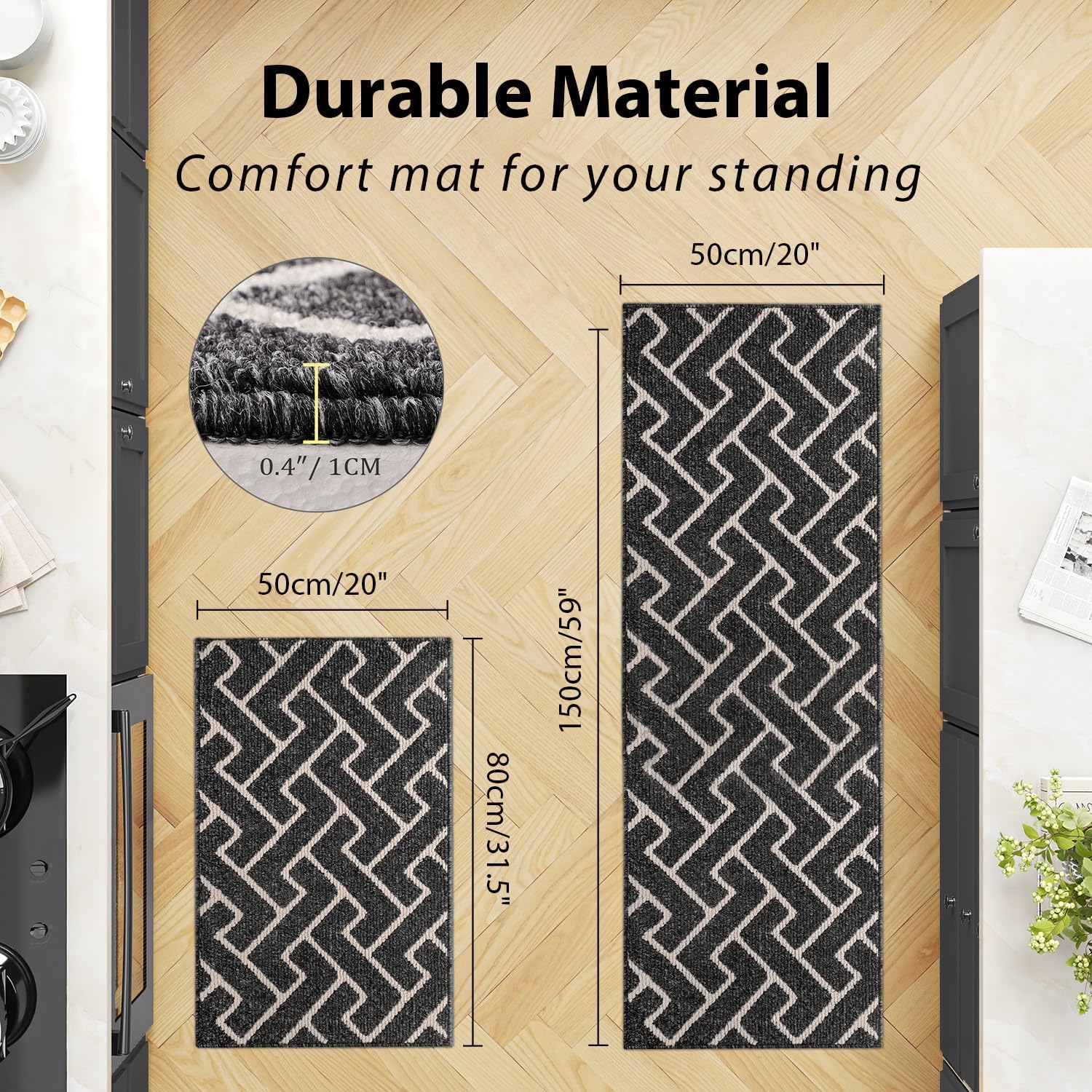 Detalle 2 de HICORFE Indoor Door Mat - Set of 2 Non-Slip Welcome Mats (20x32 and 20x59) in Dark Grey