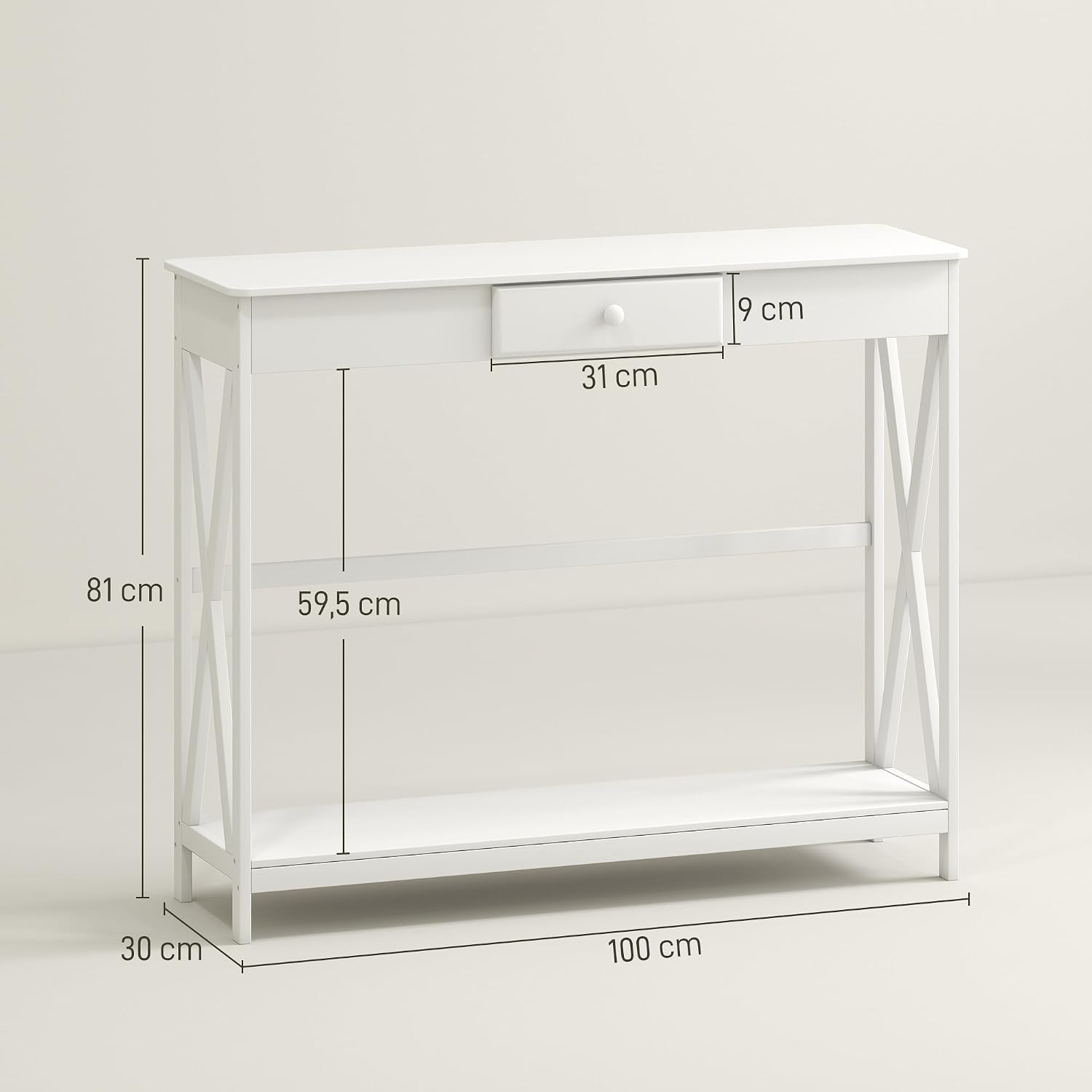Detalle de HOMCOM Mesa de Consola 100x30x81 cm Blanco