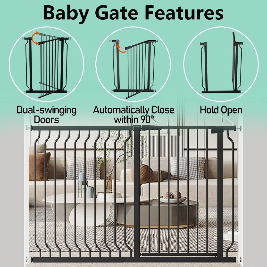 Thumbnail 3 de ALLAIBB 40.55" Extra Tall Baby Gate, White, Pressure-Mounted, Auto-Close