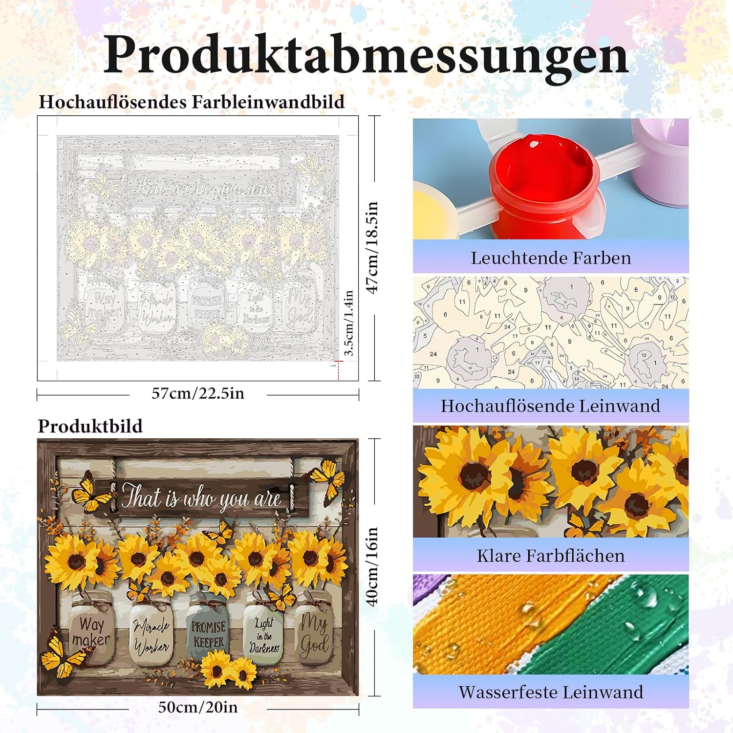 Detalle de Camocin Art Malen nach Zahlen Erwachsene „Sonnenblumen & Schmetterling“ (40x50 cm) – Leinwand-Set zum DIY