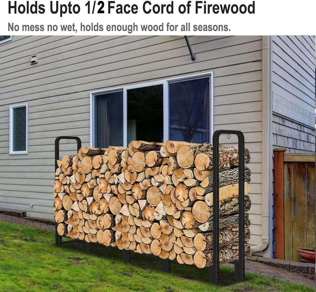 Detalle de Artibear 8ft Firewood Rack, Matte Black Tubular Steel Log Holder