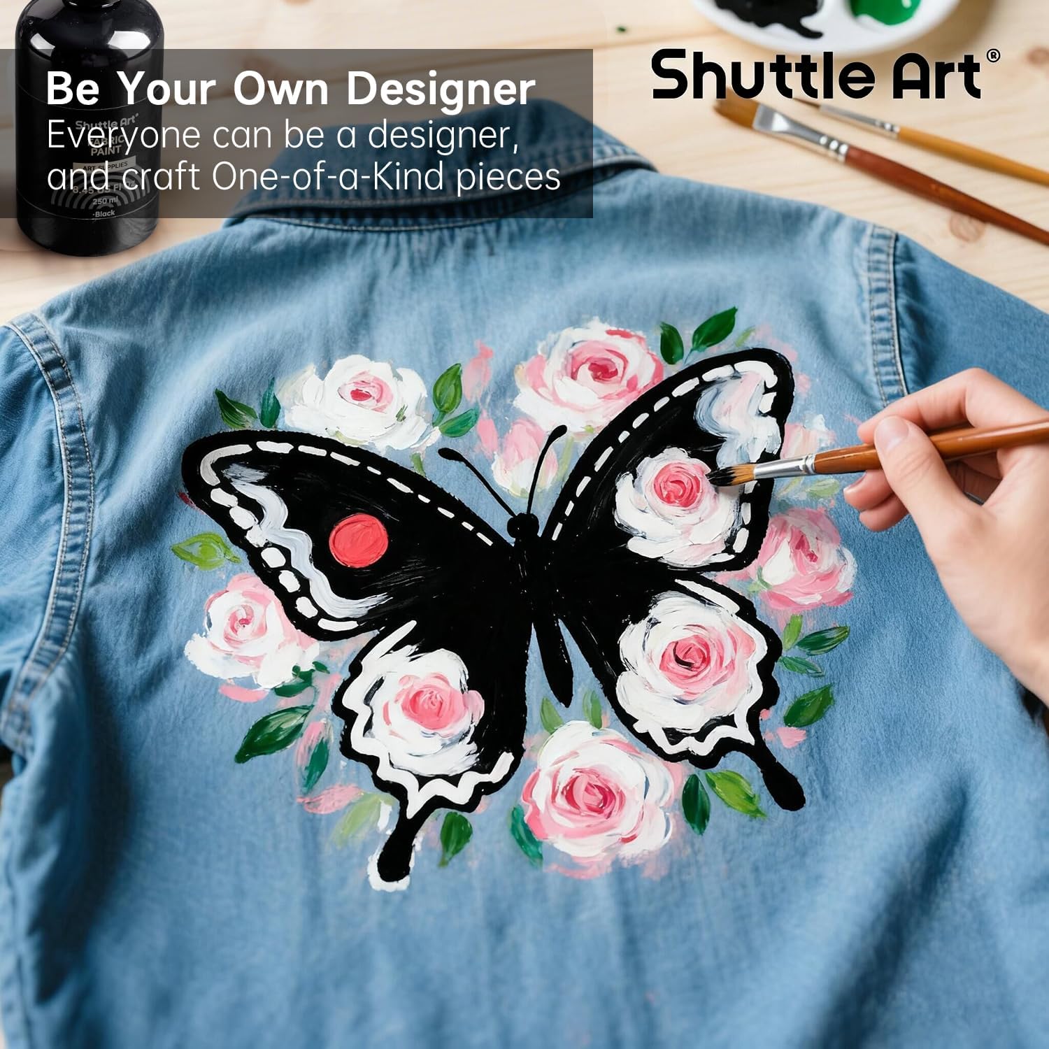 Thumbnail 1 de Shuttle Art schwarze Textilfarbe waschmaschinenfest (118 ml) für Stoffmalerei auf T‑Shirts, Jeans, Schuhe