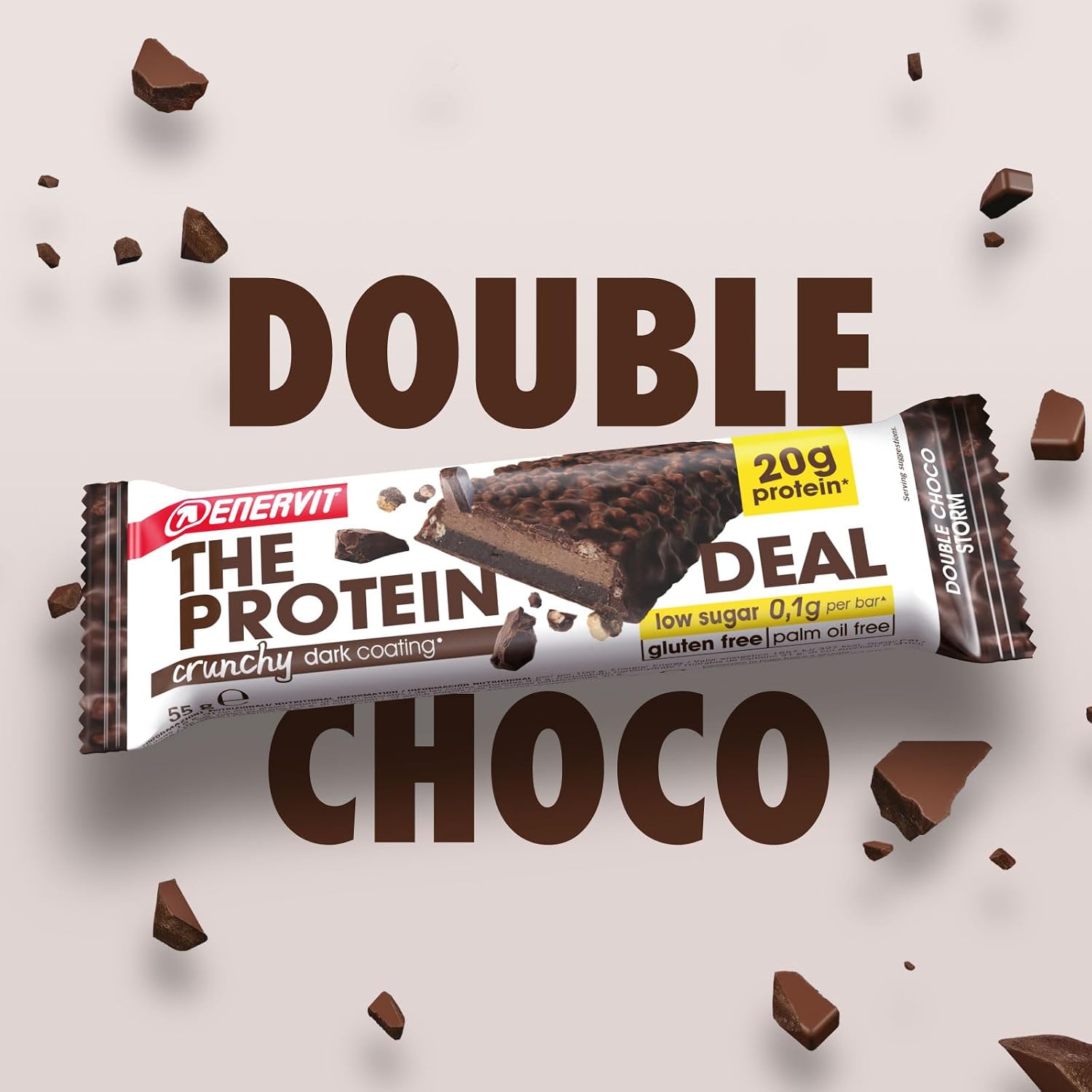 Detalle de Enervit The Protein Deal Crunchy Double Choco Storm Proteinriegel (glutenfrei) mit 20 g Eiweiß
