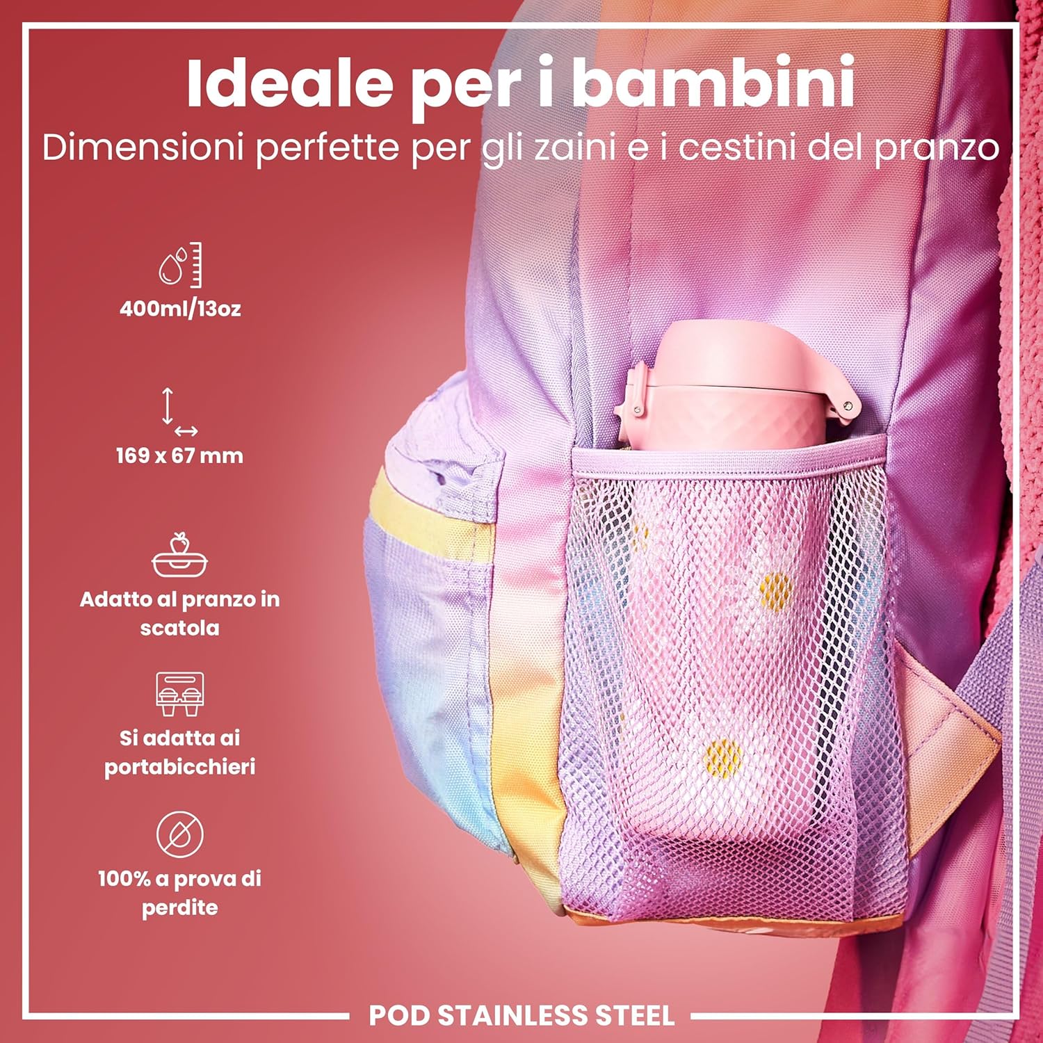 Thumbnail 1 de Ion8 Borraccia Inox Leggero per Bambini, 400 ml – design premiato, senza isolante e a prova di perdite