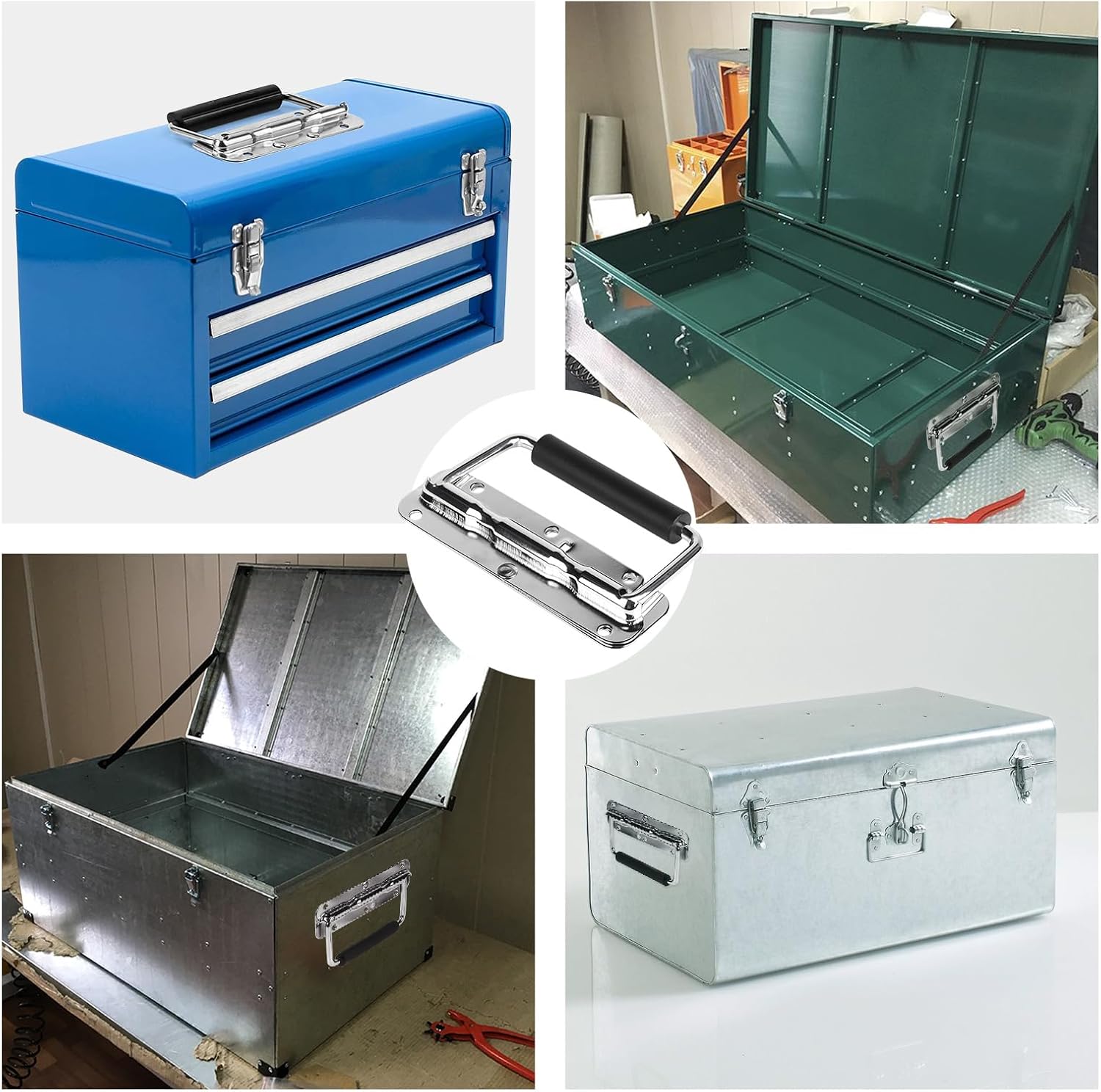 Detalle de SUPAWAY 4er Set Klapp-Tragegriffe für Flightcase, Eisen-Boxengriff mit Feder und Gummigriff, 140 mm