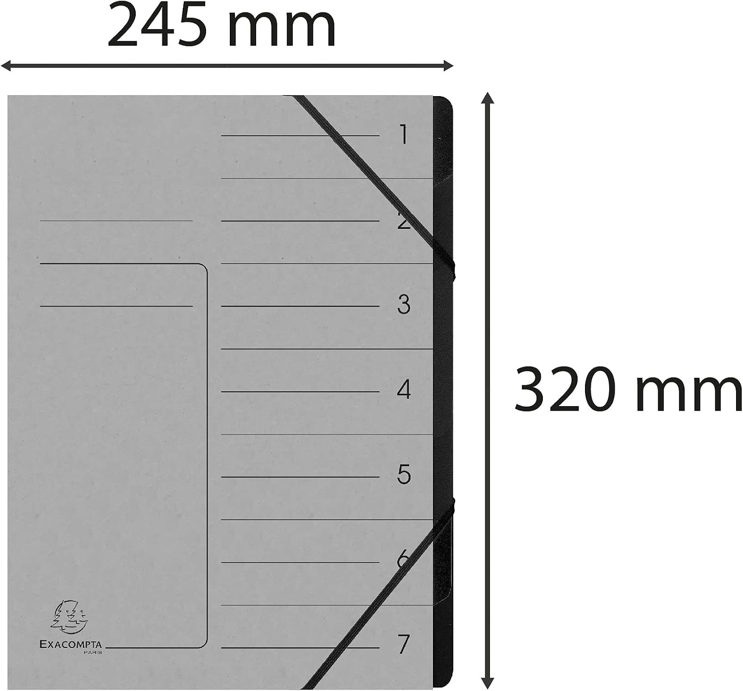 Detalle 2 de Exacompta 540711E – Trieur dos agrafé à 7 compartiments, élastiques, couverture carte lustrée, intérieur recyclé noir – A4 (24,5 × 32 cm) – gris
