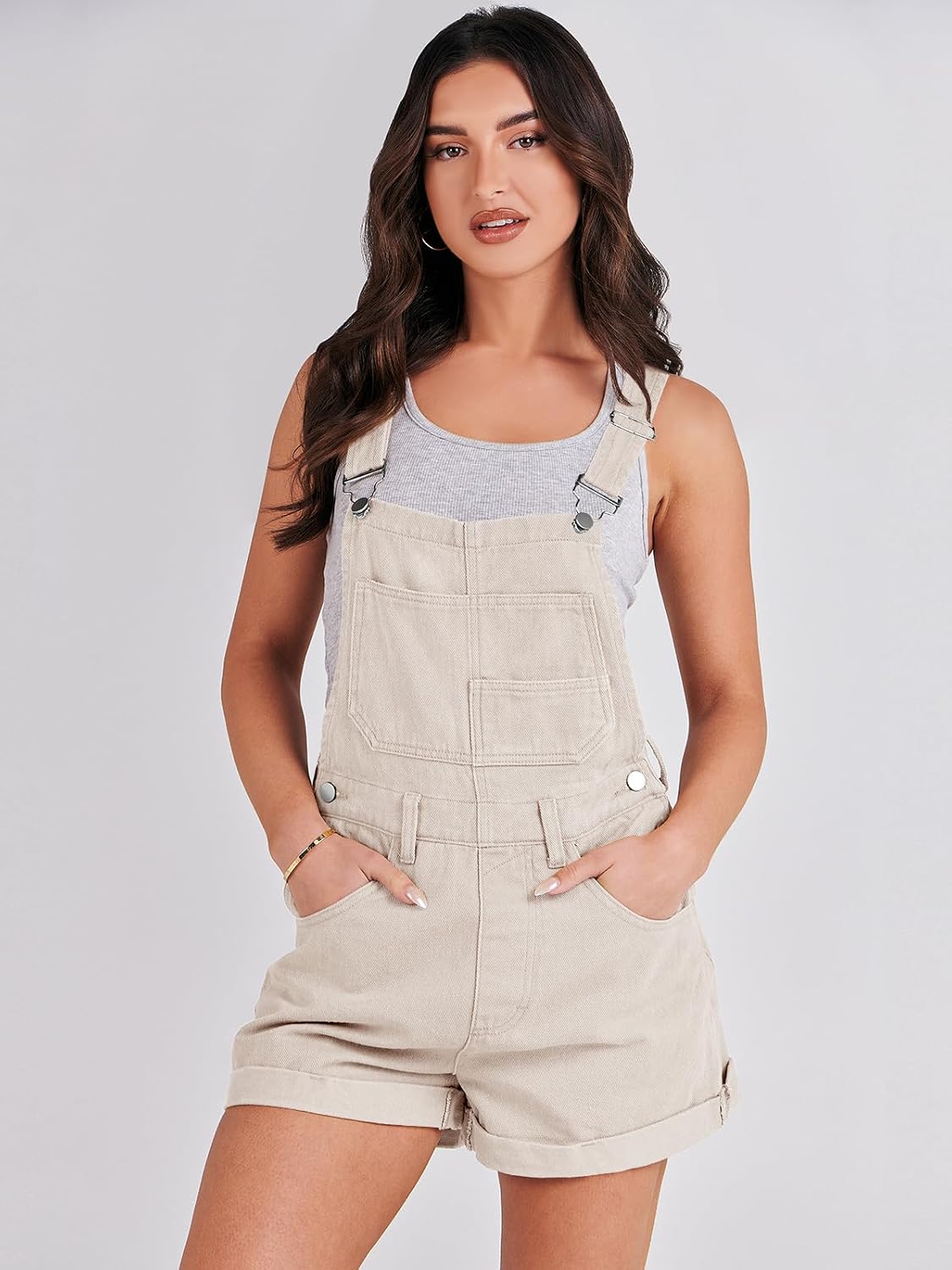 Detalle de ANRABESS Denim Overalls for Women: 2026 Summer Shortalls, Adjustable Straps, Loose Fit