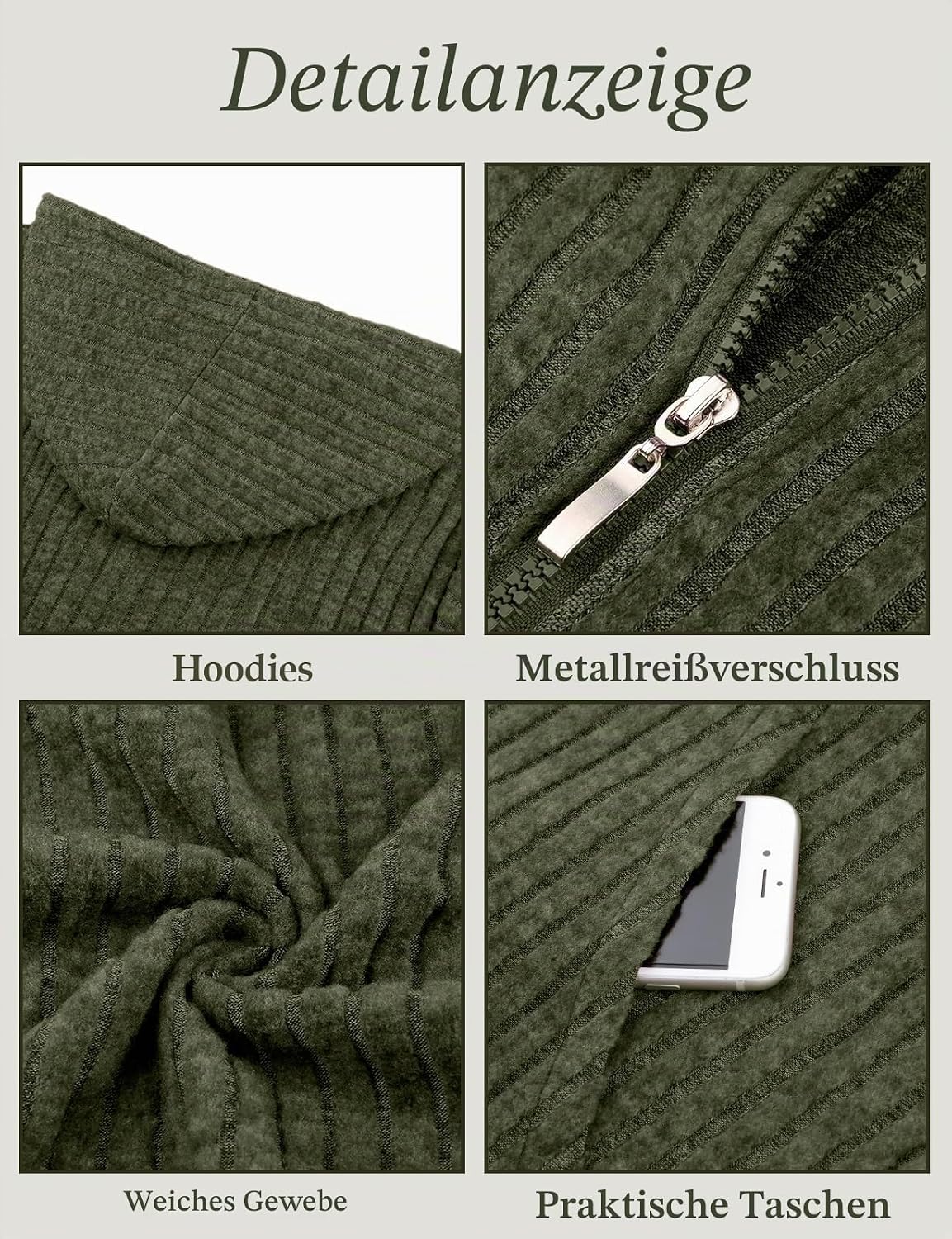 Detalle de Flikity Zip Hoodie Damen – Reißverschluss Sweatjacke mit Kapuze, angenehm weich und vielseitig kombinierbar