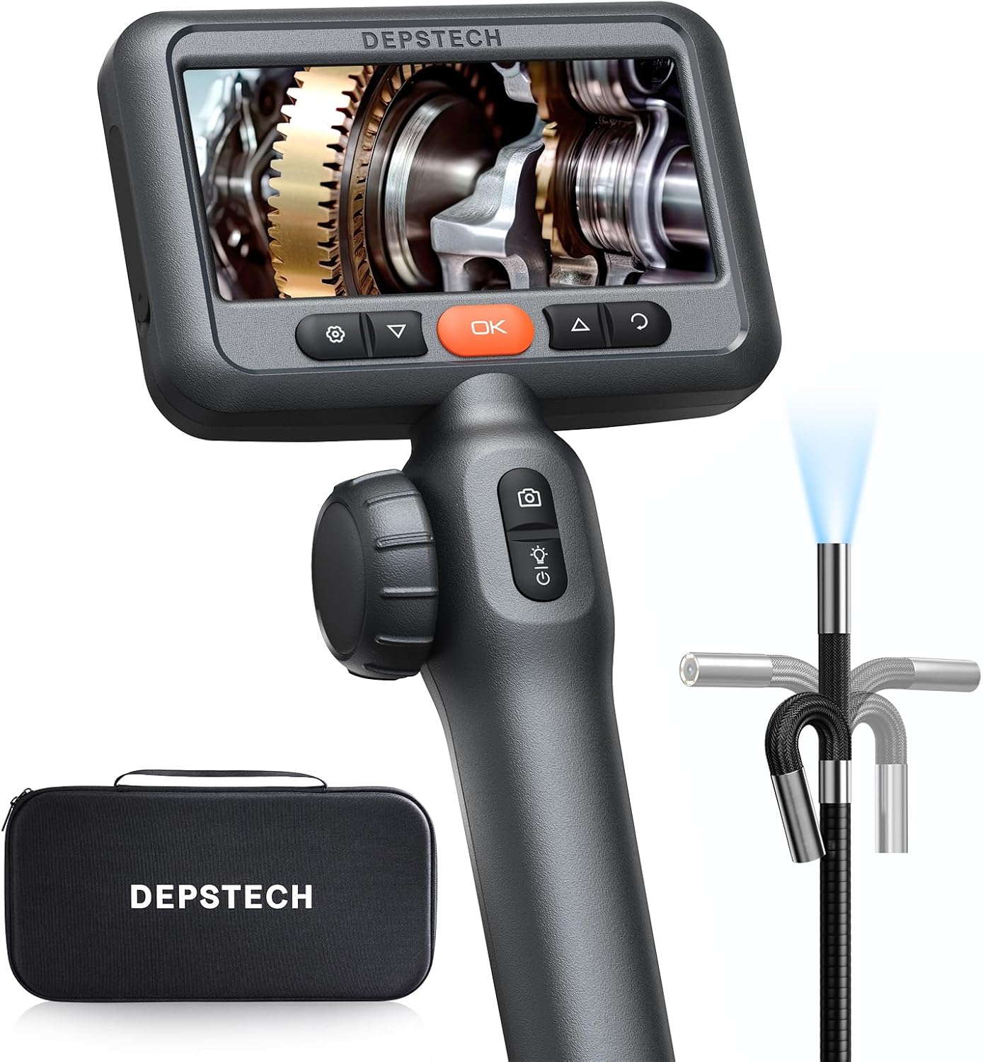 DEPSTECH 6,2mm drehbare Endoskopkamera mit Licht und 4,5" IPS-Display (DS660) – 1080P Inspektionskamera für enge Stellen