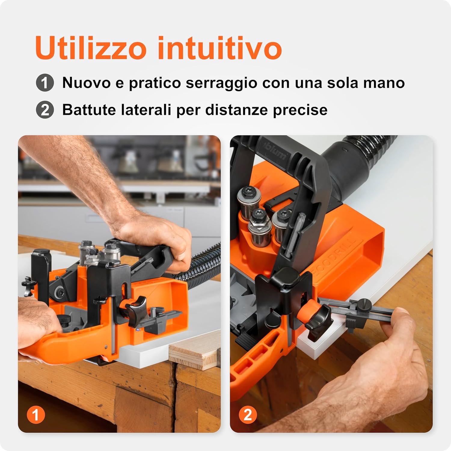 Detalle 2 de Blum ECODRILL per foratura verticale: guida per cerniere e messa in sede in un batter d’occhio