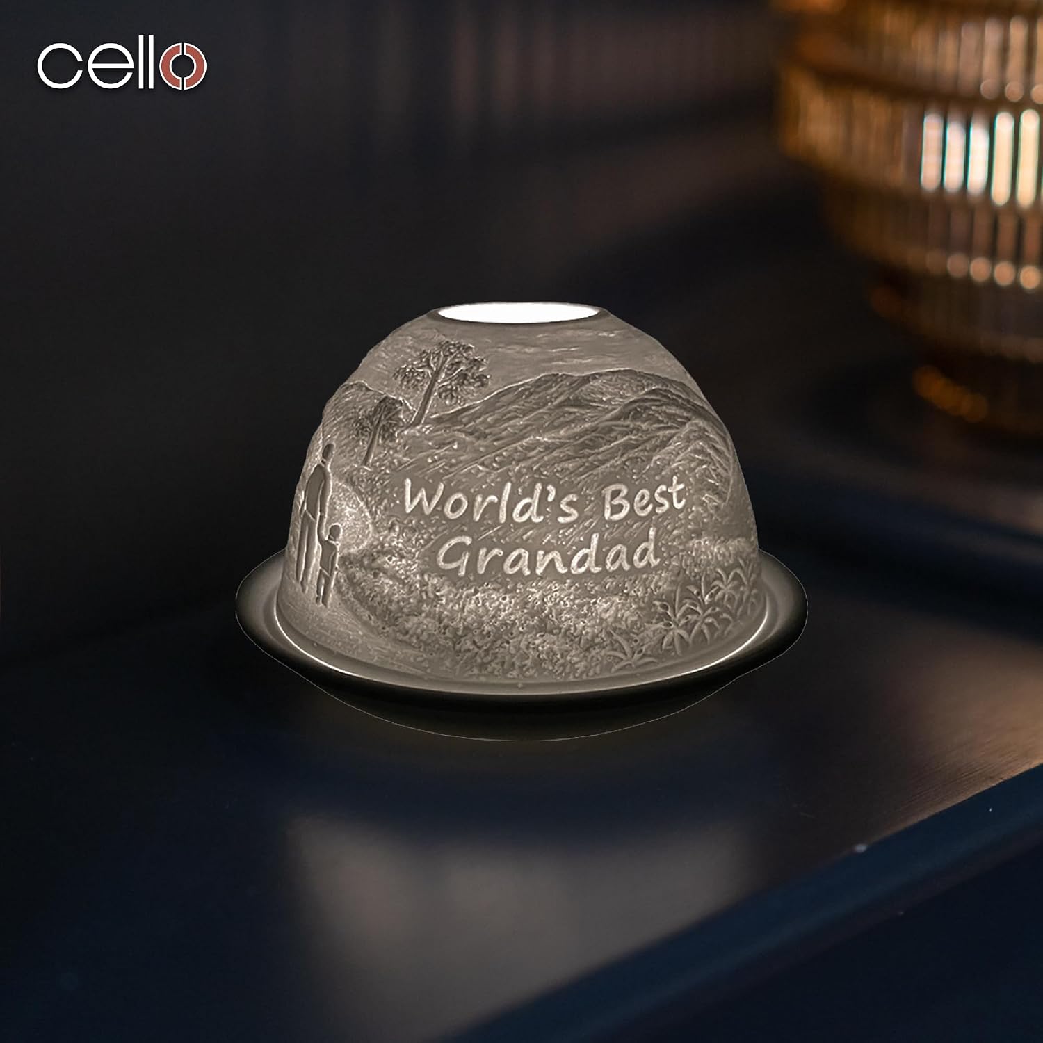Detalle de Cello Porcelain Tealight Holder Dome with 3D projection and “World’s Best Grandad” message