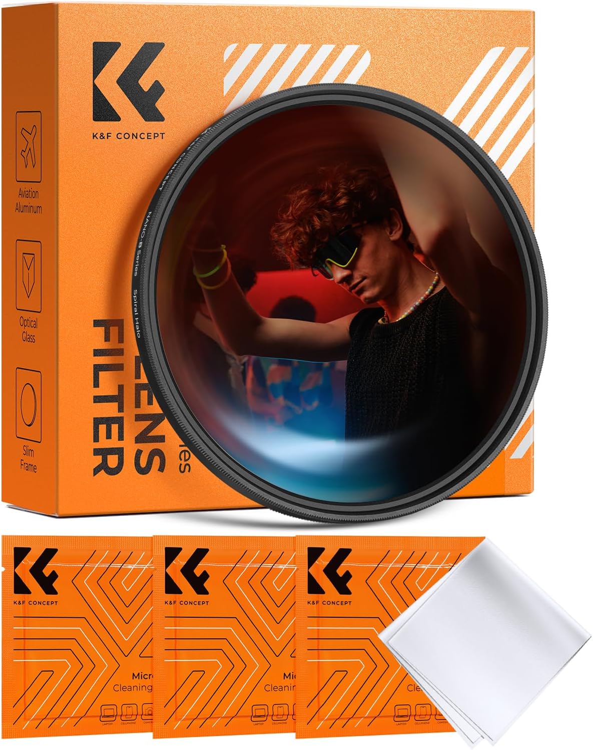 Detalle de K&F Concept Nano-Bacis Spirale Halo filtro effetto con vetro ottico (con 3 panni in microfibra)