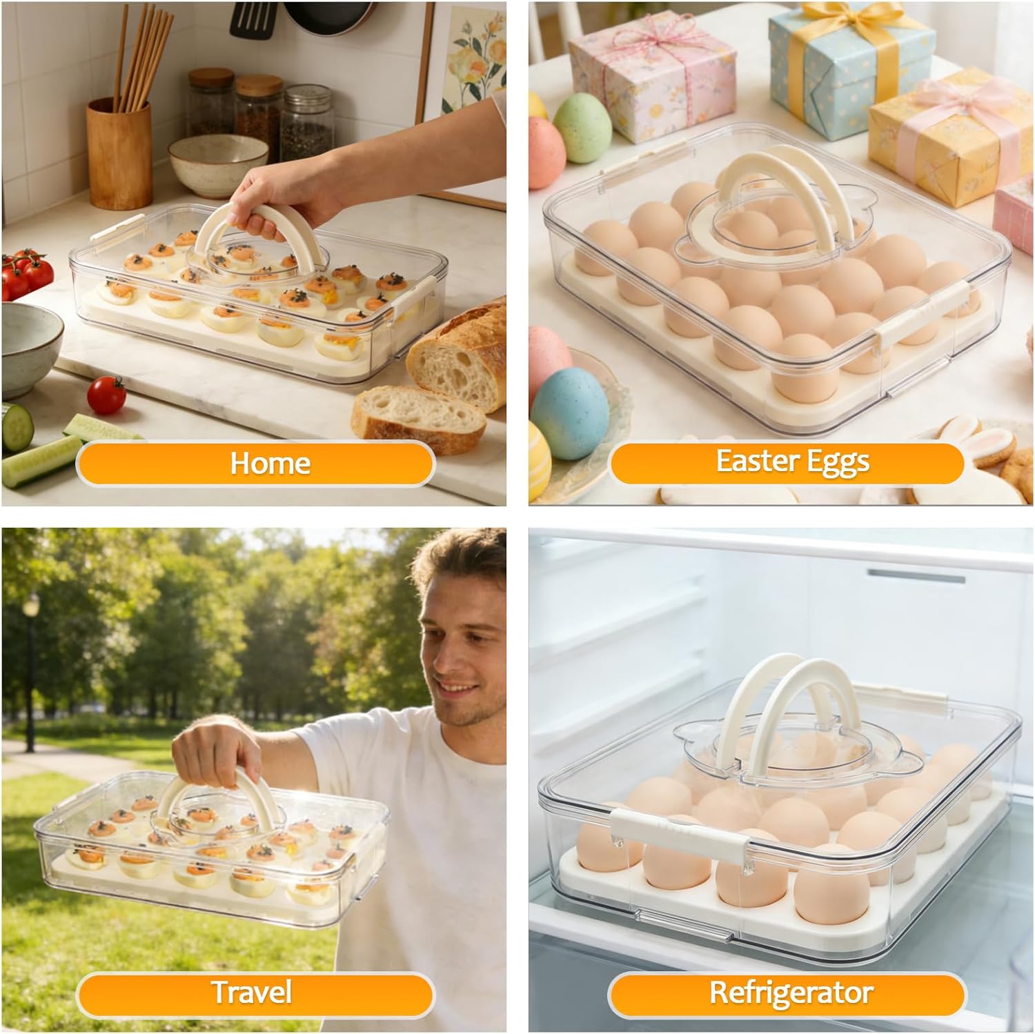 Thumbnail 6 de Deviled Egg Containers with Lid, 2-Pack: 40-Egg Capacity Stackable Carrier for Picnics and Parties
