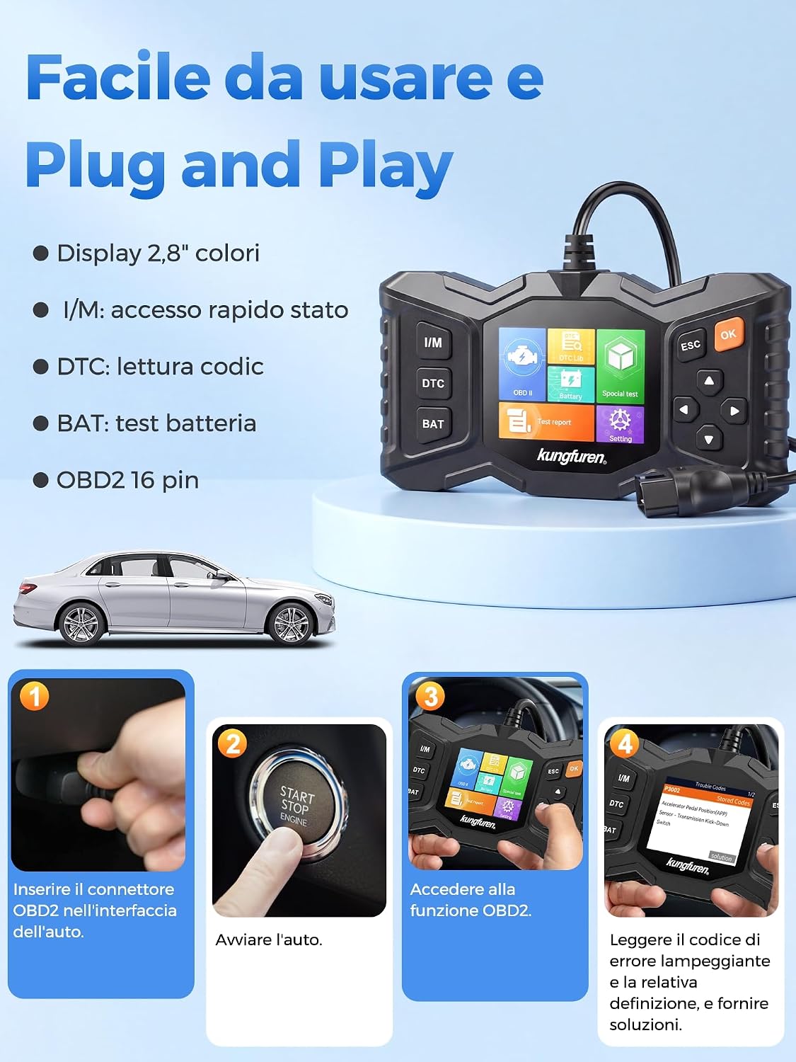Detalle de OBD2 Diagnosi Auto Diagnostica Italiano: Lettore Codici Motore Multimarca per Scanner Professionale