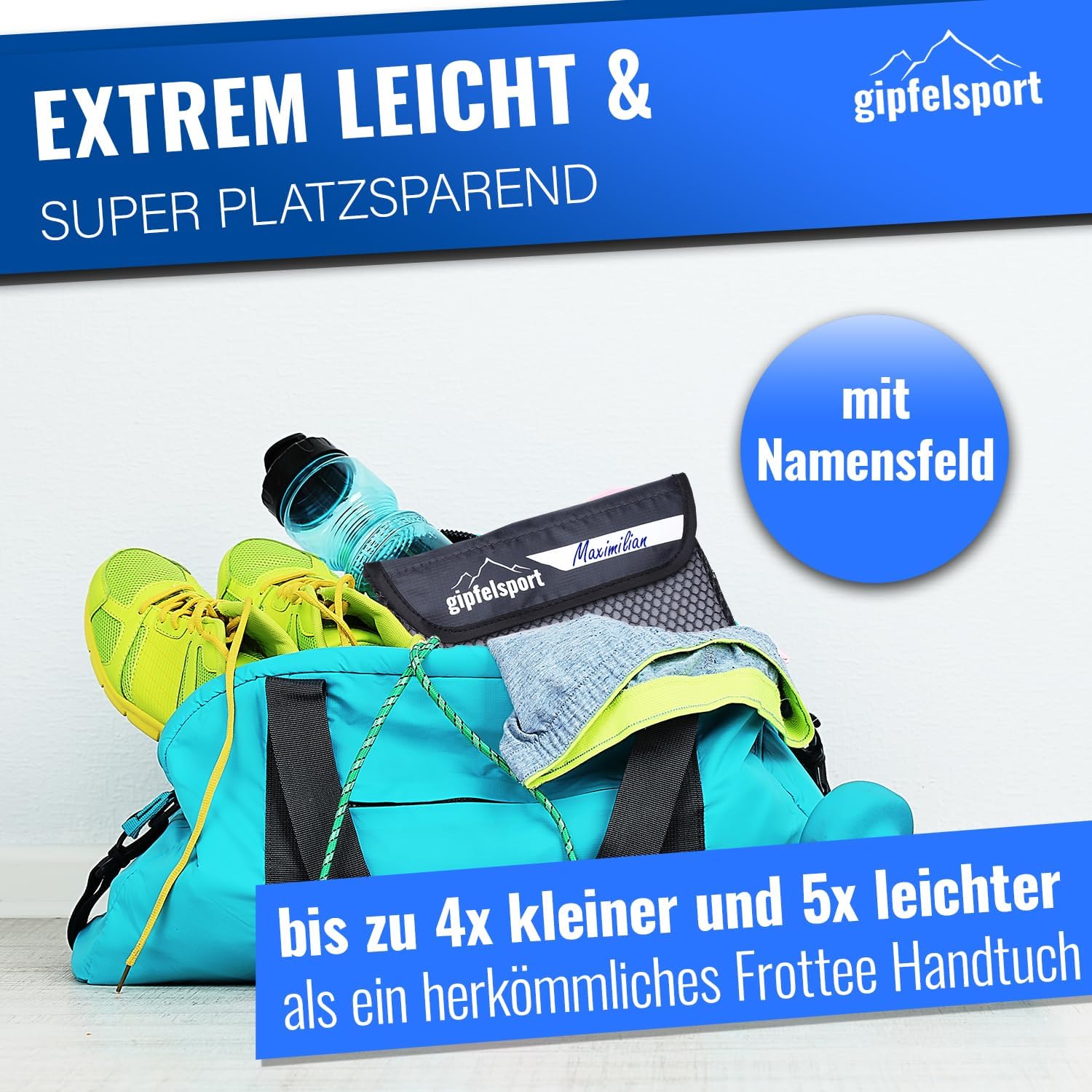 Detalle de gipfelsport Mikrofaser Handtuch 140x70 cm – schnelltrocknendes Travel- und Sporthandtuch, grau