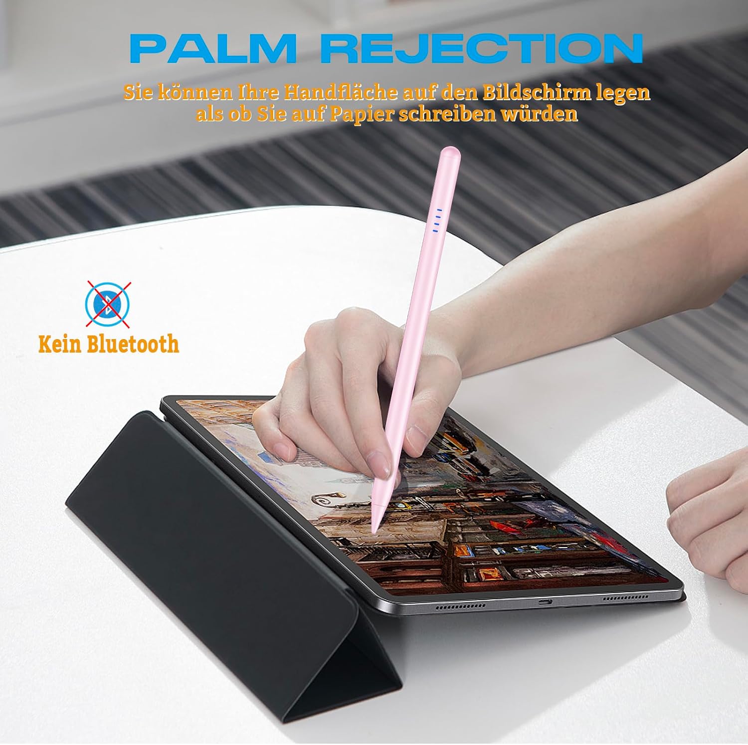 Thumbnail 3 de iPad Stift (Apple Pencil kompatibel) für iPad 2018–2025, mit Neigungssensor, Palm Rejection und Type‑C Schnellladung – Rosa