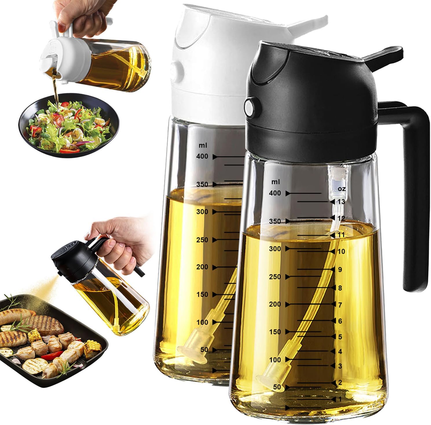 Detalle de TrendPlain Ver001 470 ml Glass Oil Sprayer and Dispenser, Black & White