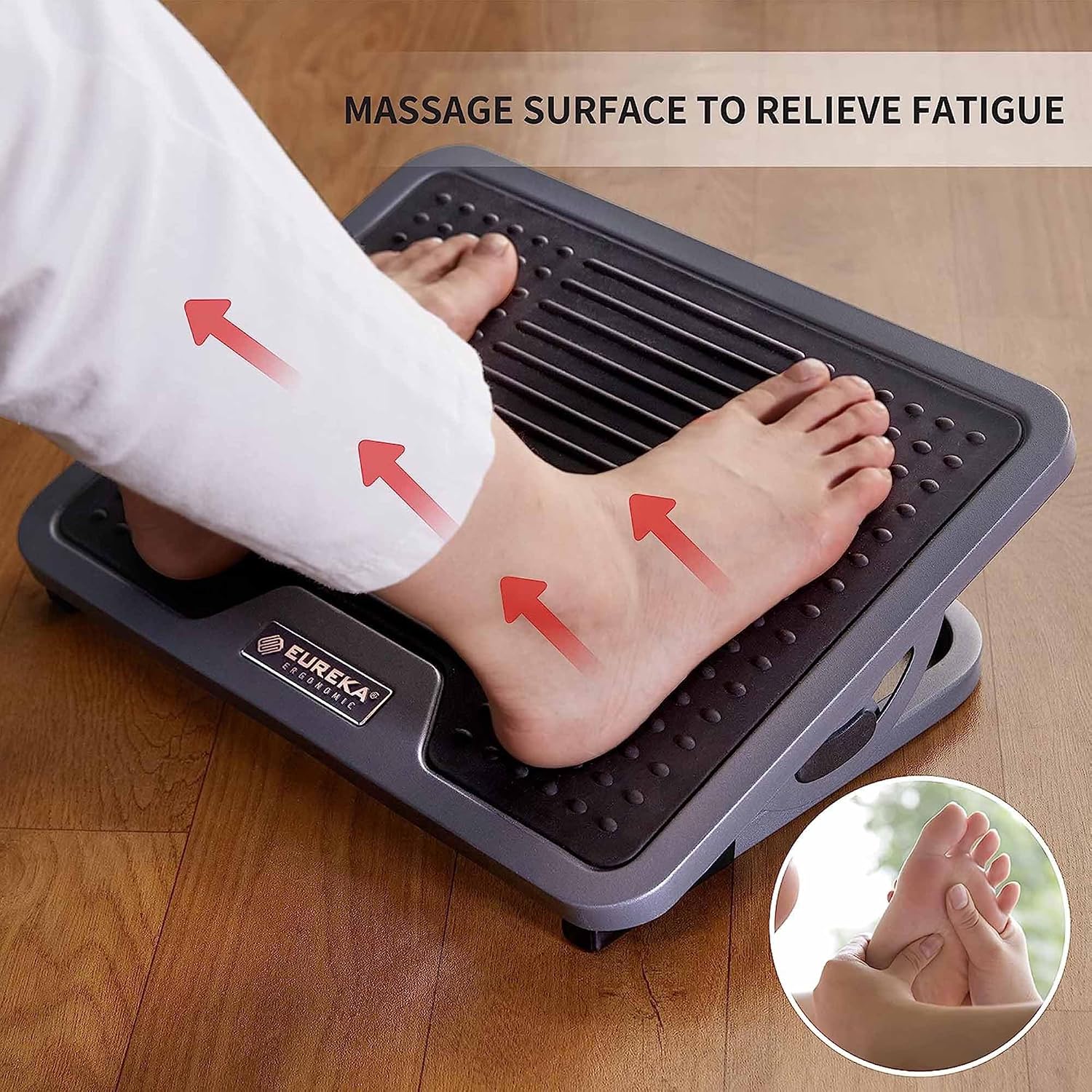 Detalle 2 de EUREKA ERGONOMIC adjustable under-desk foot rest with massage surface (black & grey)
