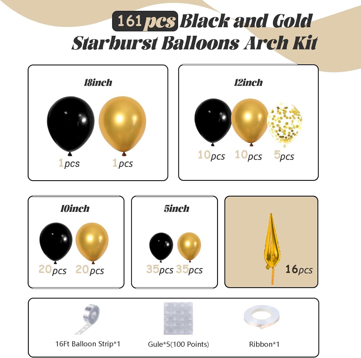 Detalle 2 de 161Pcs Black Gold Balloon Garland Arch Kit