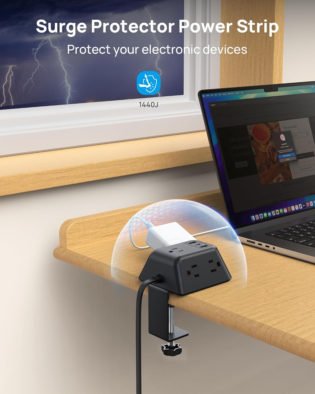 Detalle de TROND TD-PS-US16C Desk Clamp Power Bar with 5 AC Outlets and 3 USB Ports