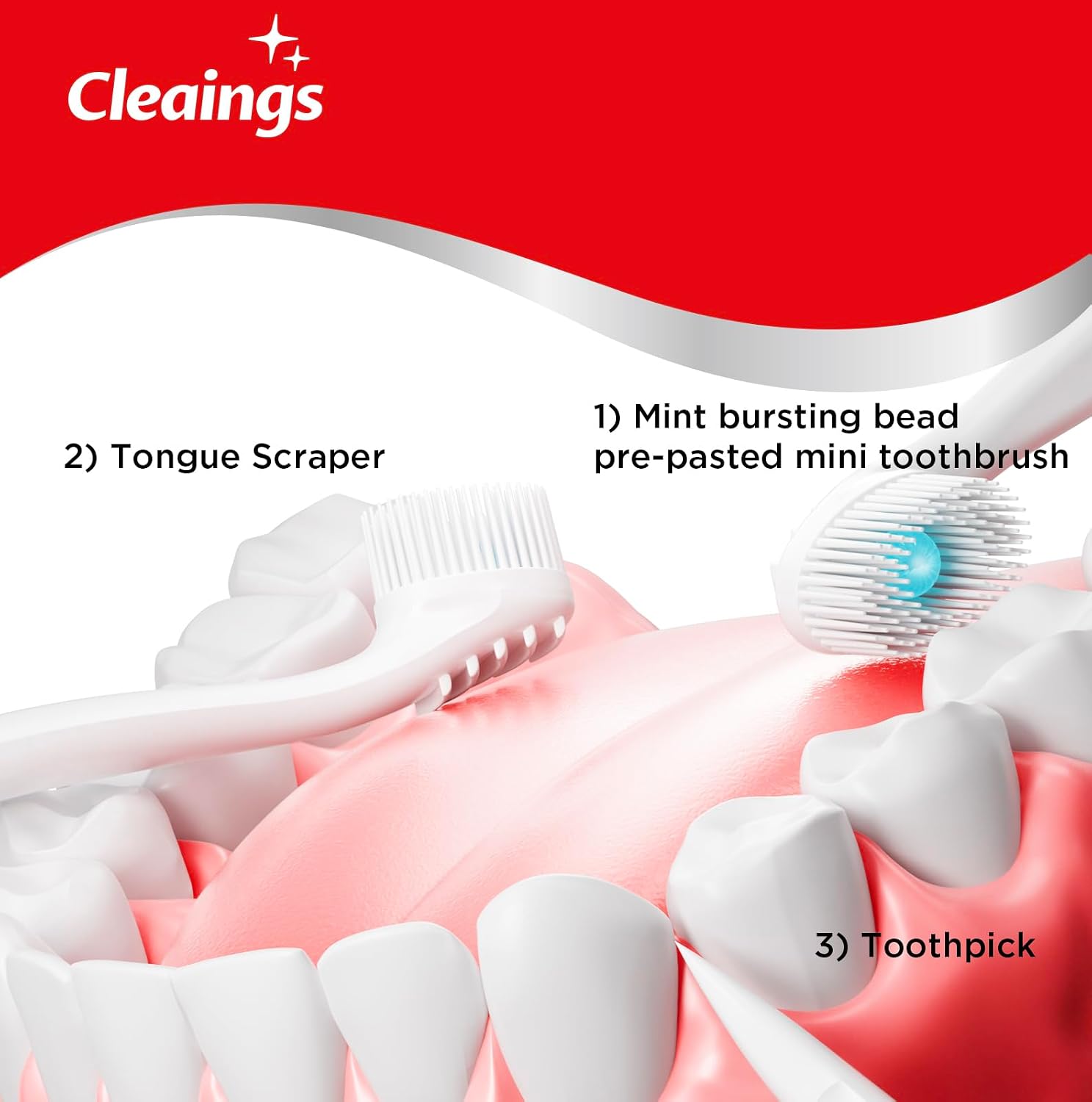 Detalle de cleaings® Disposable Mini Toothbrushes, 48-Count, Pre-Pasted Mint with Picks