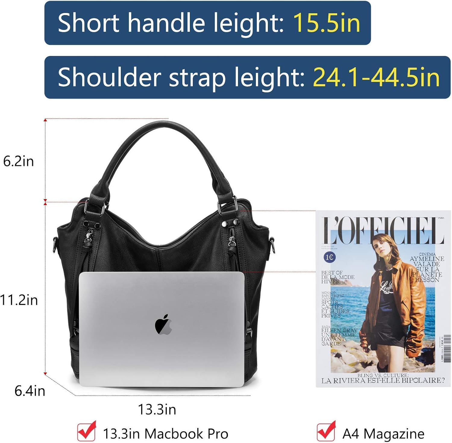 Thumbnail 2 de Realer Borsa Donna Set Medio: Borsa a Mano Ecopelle Nero + Tracolla, 2 Pezzi
