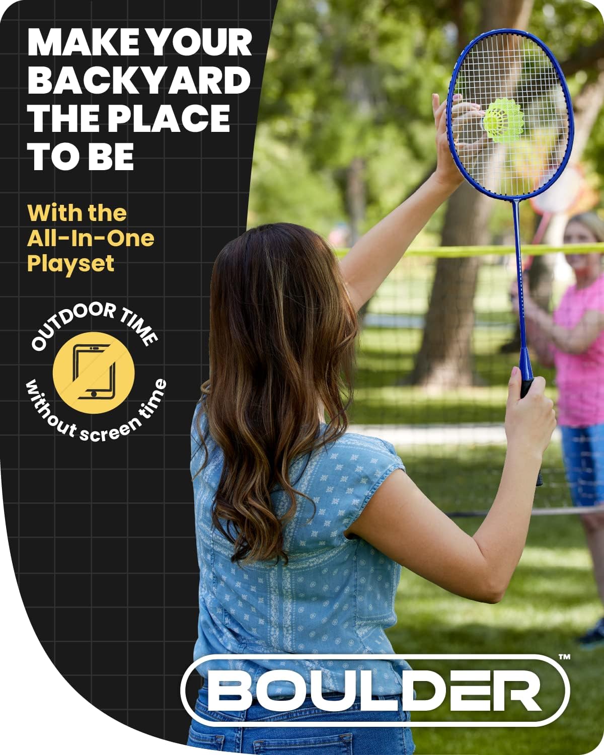 Detalle de Boulder Portable Badminton Pickleball Net with Foldable/Extendable Poles (Up to 5 ft) – All-in-One Backyard Sports Set
