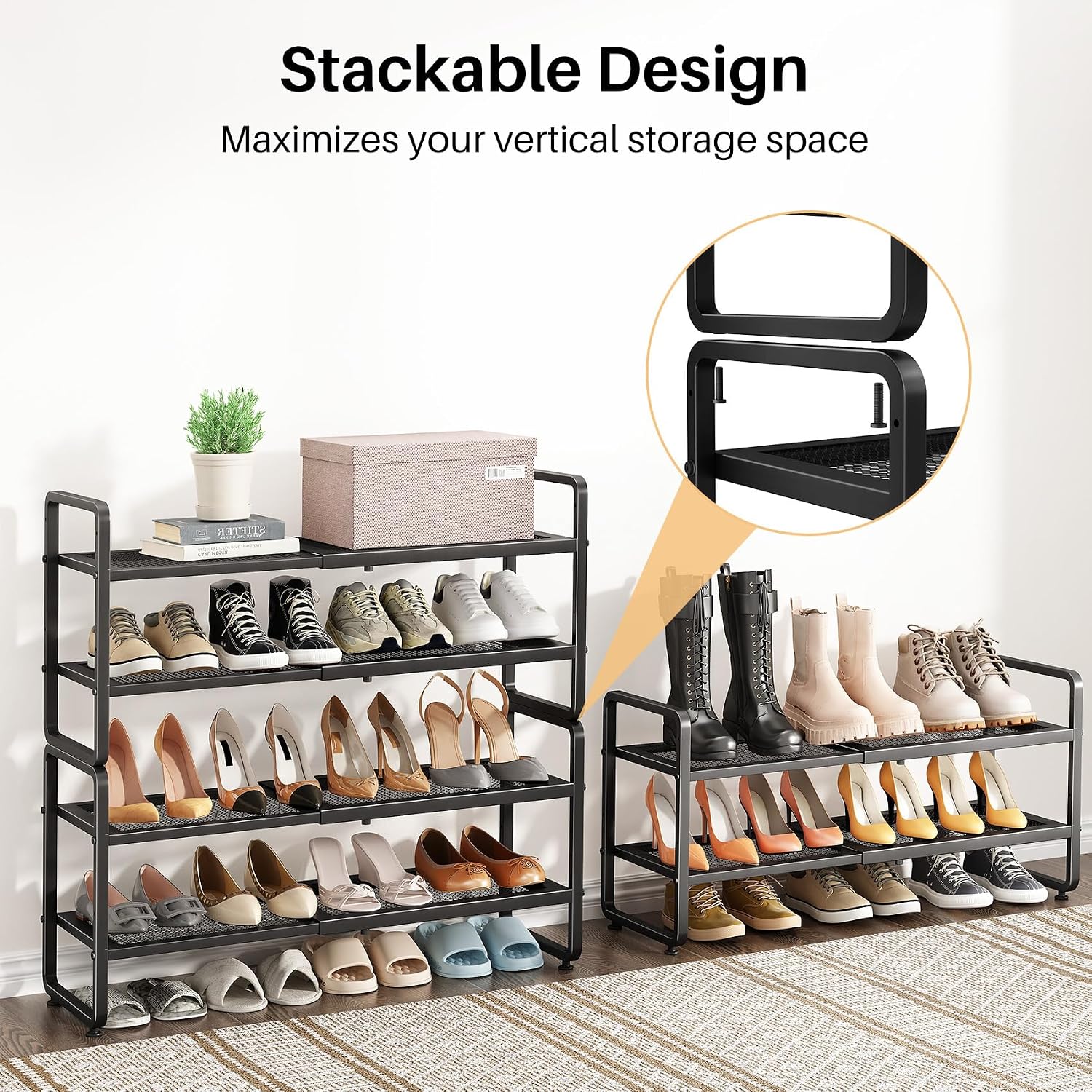 Thumbnail 5 de SNTD Expandable Metal Shoe Rack, 2-Tier, Black, Adjustable Height