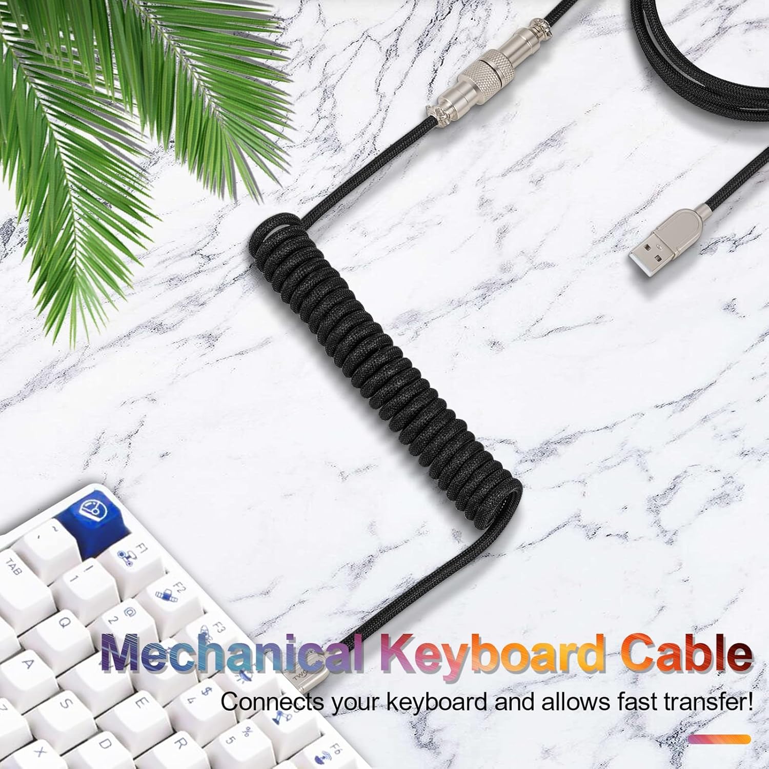 Detalle de Twozoh Type C Mechanical Keyboard Coiled Cable with Detachable Aviator Connector