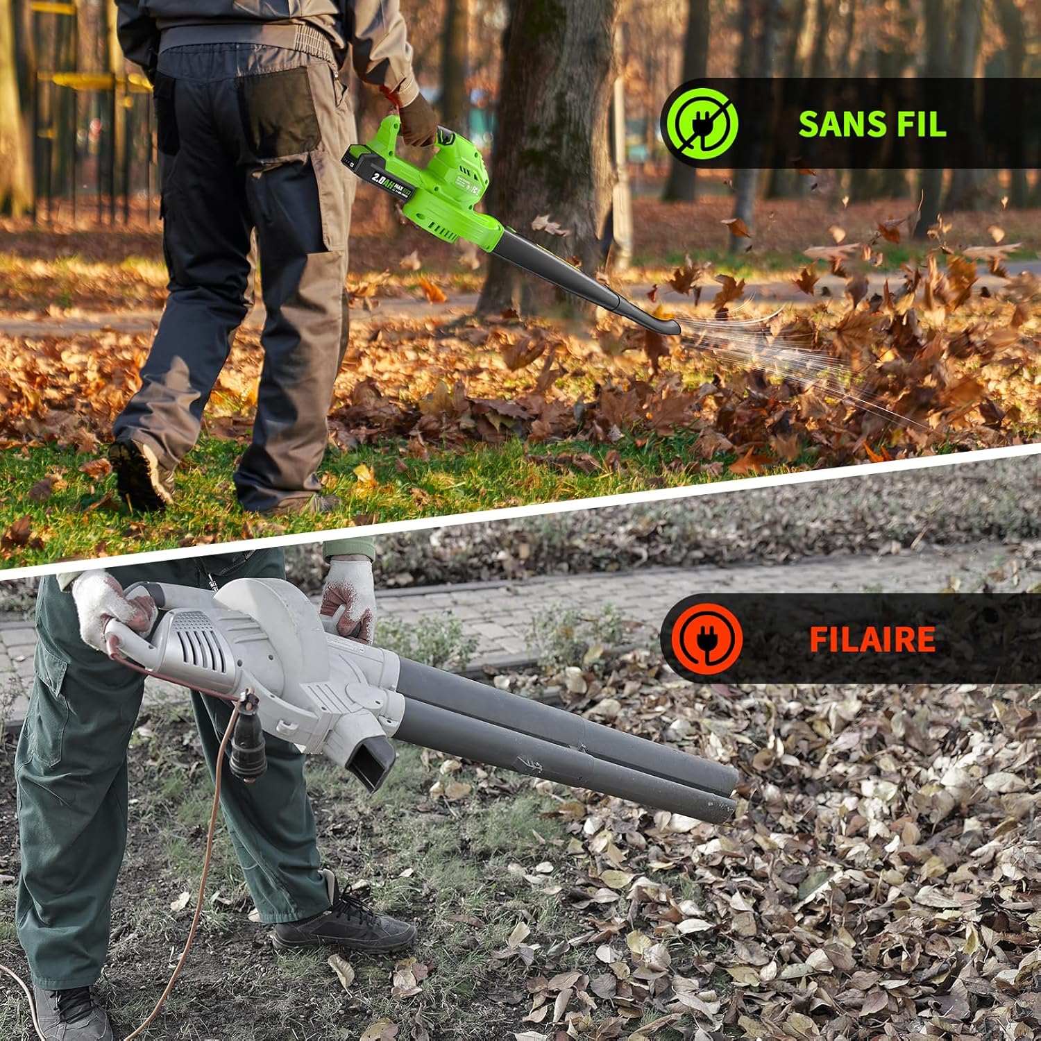 Thumbnail 6 de Souffleur de feuilles sans fil 2×2,0 Ah (20 V) – Souffleur de Feuilles léger 1,4 kg, 3 vitesses jusqu’à 360 m³/h