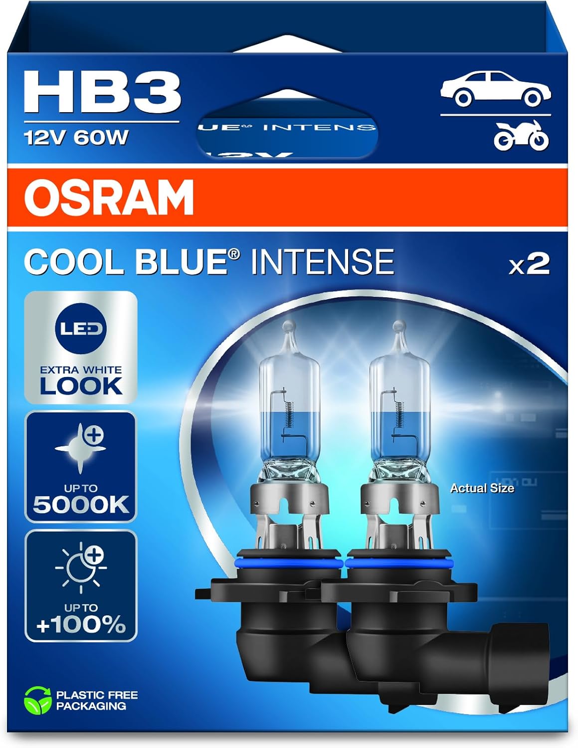 Thumbnail 1 de Osram COOL BLUE INTENSE HB3 – +100% Helligkeit, bis zu 5.000 K, 2er Pack (LED-Look Halogenlampen)