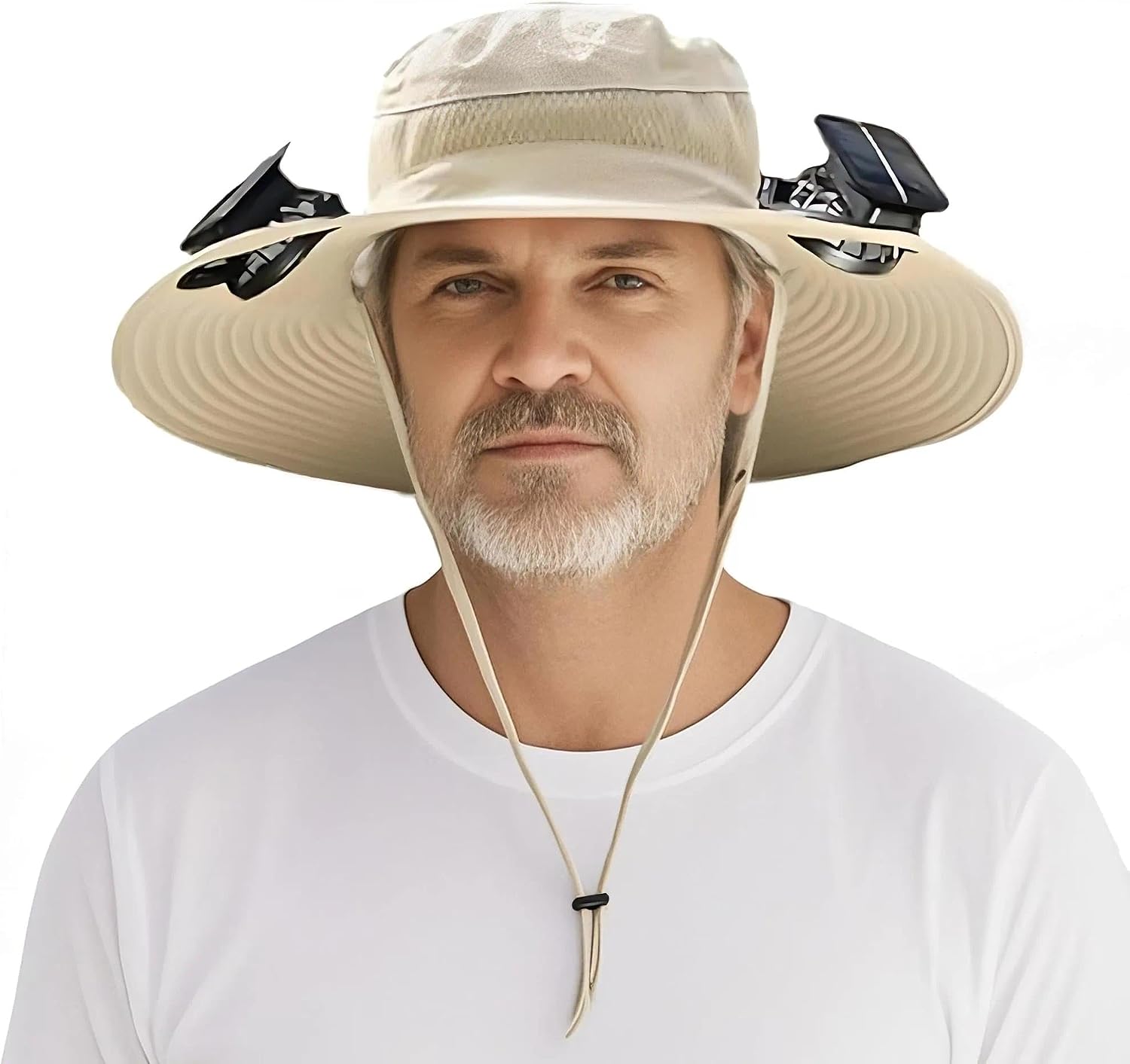 Detalle de FishTrip Wide Brim Solar Fan Hat: Outdoor Sun Hat with Dual Solar USB-Fan System