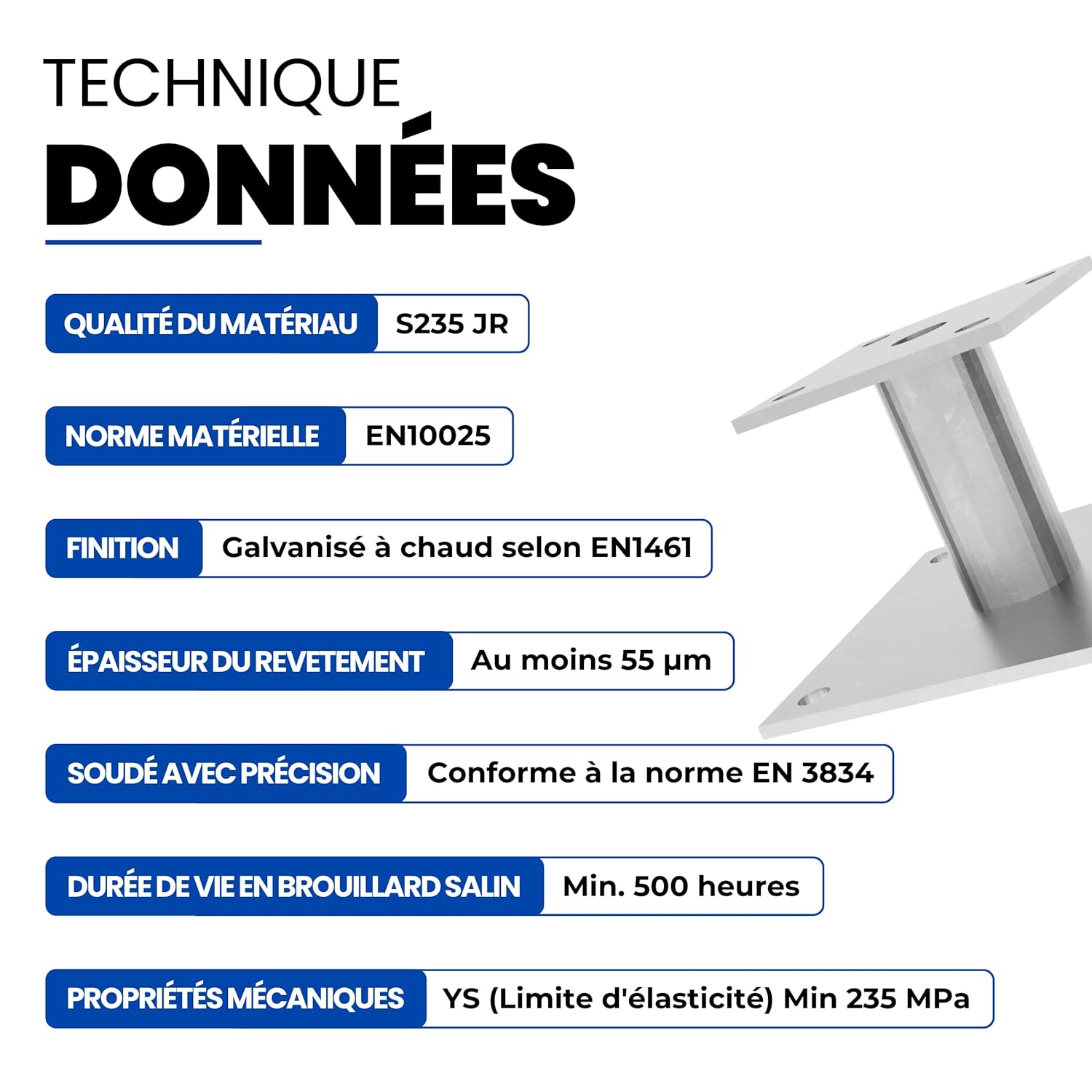 Thumbnail 3 de GeZu Impex Support de poteau galvanisé à chaud – Lot de 8, base 100 x 100 mm, platine poteau bois 100 mm