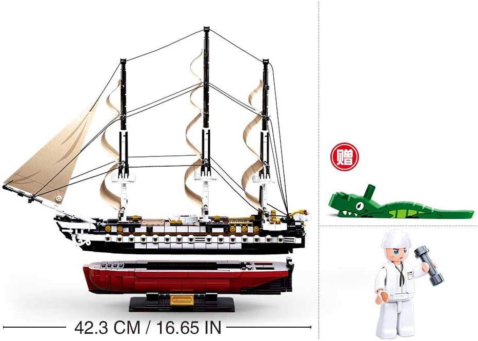 Detalle de Sluban ModelBricks M38-B0836 – fregata USS Constitution, 1118 klocków, skala 1:170