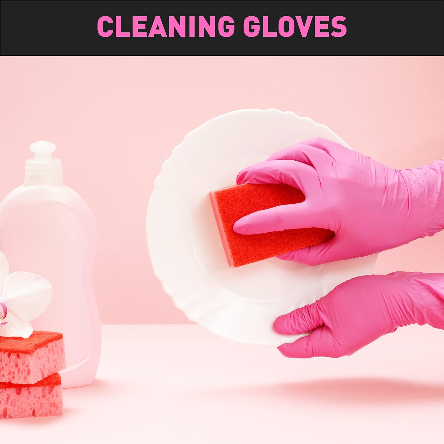 Detalle de OKIAAS Pink Gloves M – Latex-Free Vinyl Gloves, 50 Count (Medium)